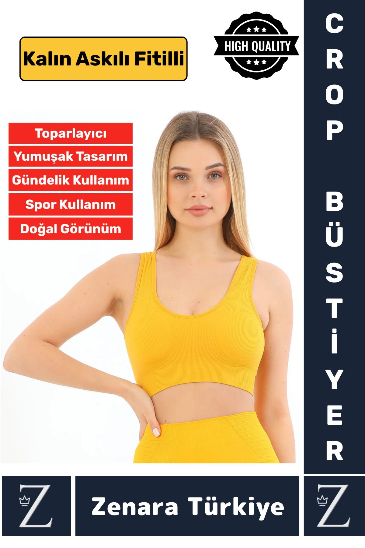 Zenara Özel Model Göğüs Toparlayan Sarkma Önleyen Gündelik Spor Kullanım Kalın Askılı Fitilli Crop Büstiyer