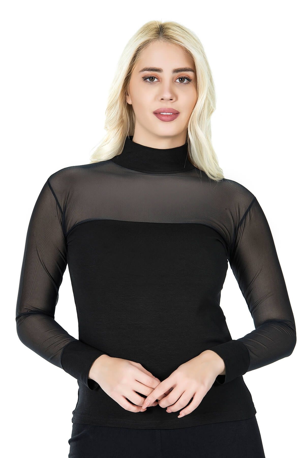 Moda Şahsenem Balıkçı Yaka Transparan Kadın Tişört 296