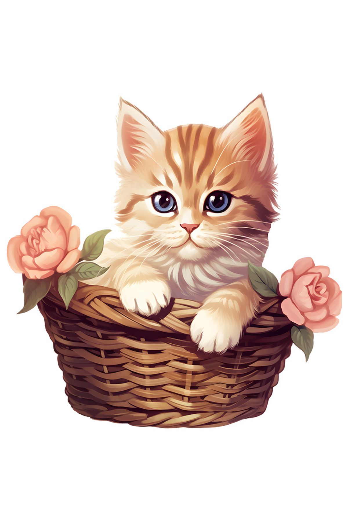 StoryGift Romania Sticker Eticheta 50cm Cu O Pisicuta Care Sta Intr-un Cosulet, Floricele, Pentru Iubitorii De P - One Size