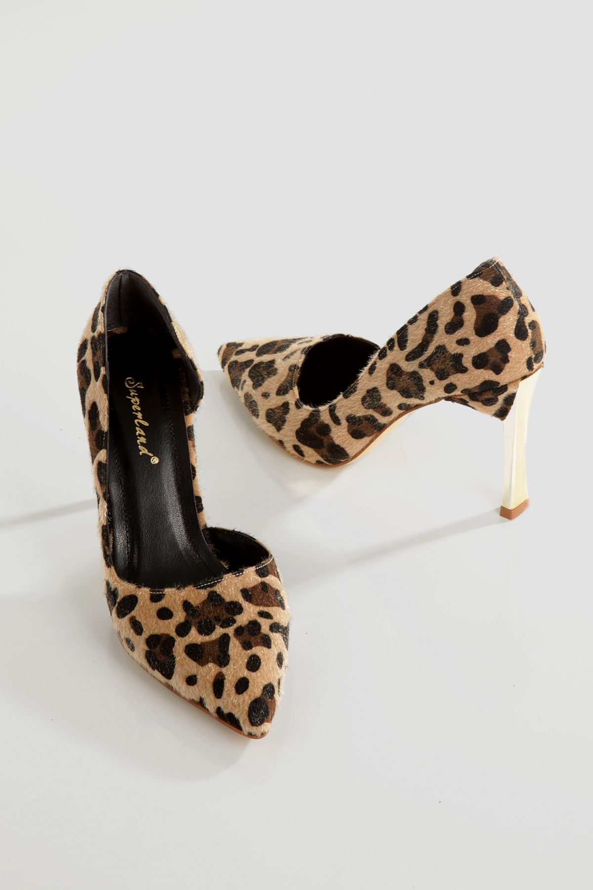 LuisPerry-Women's Stiletto Leopard Patterned Gold Plated Heels Stylish and Comfortable Stiletto 9 cm 4