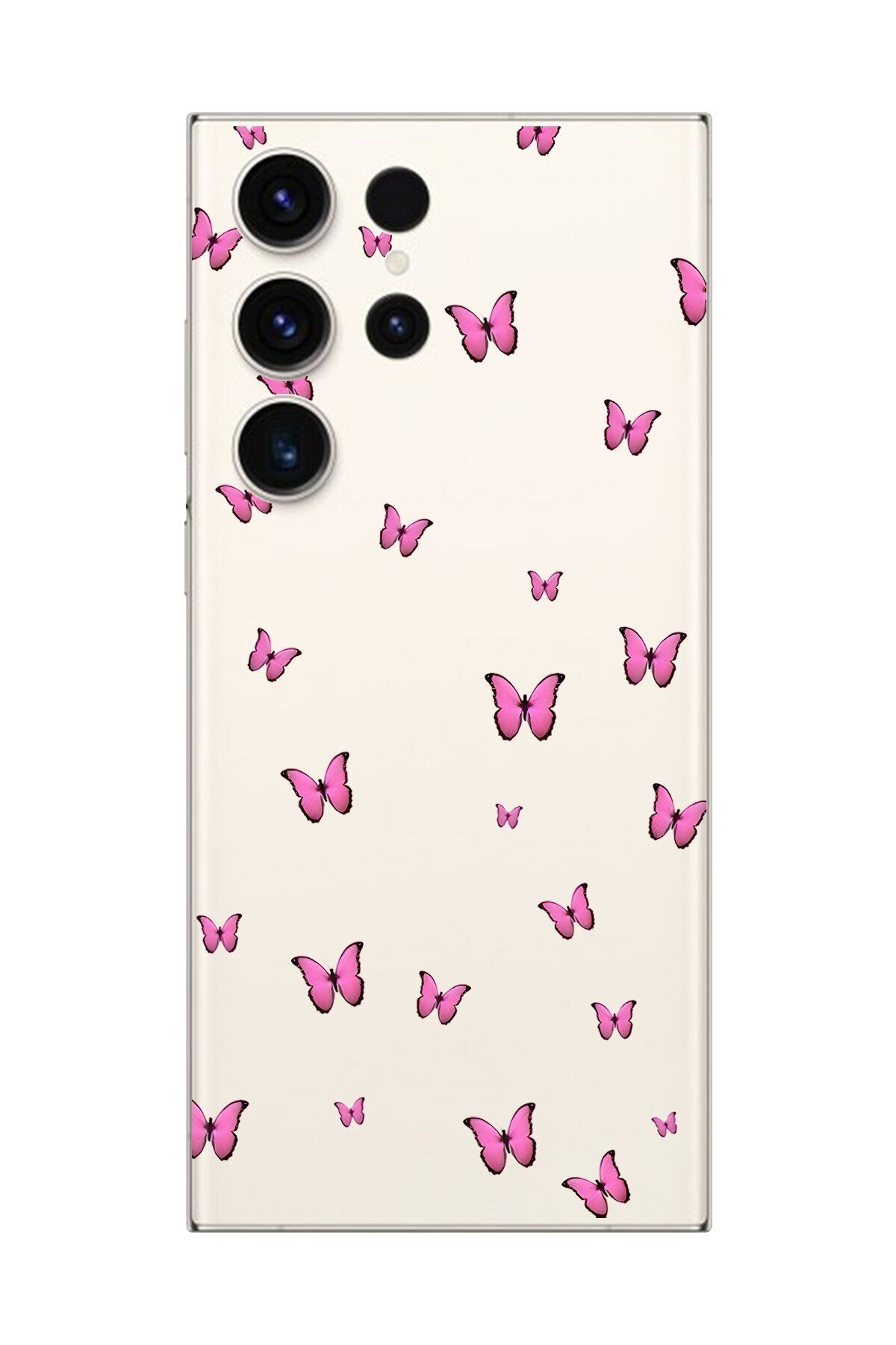 Dali Design Galaxy S23 Ultra Uyumlu Şeffaf Kılıf Şeffaf Şeffaf Kelebek 2 Tasarımlı