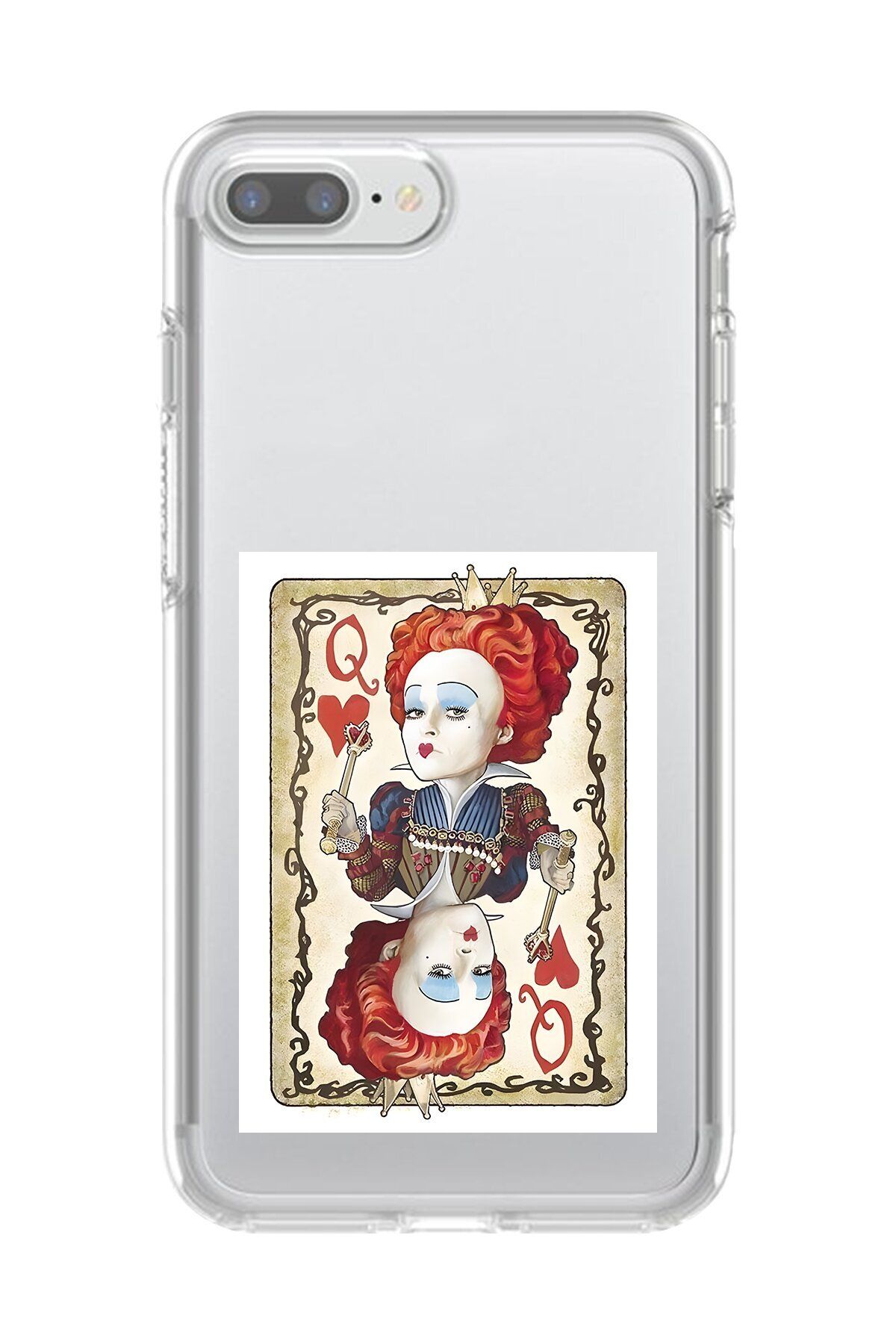 Dali Design iPhone 7 Plus Uyumlu Şeffaf Kılıf Kartlar Queen 3 Tasarımlı