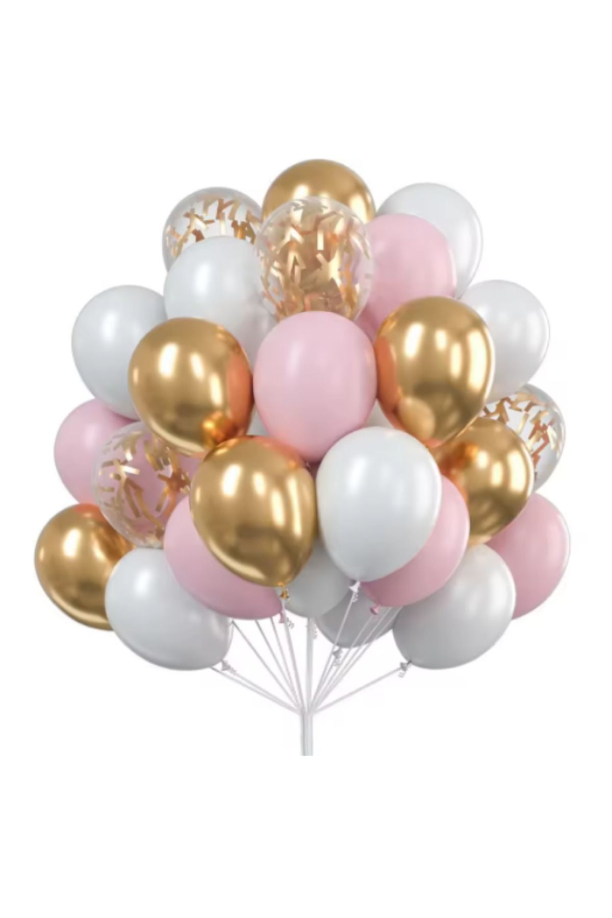 parti kral Pembe 30 Adet Karışık Lateks Balon Demeti 25 metre Gold İp ve Balon Bandı
