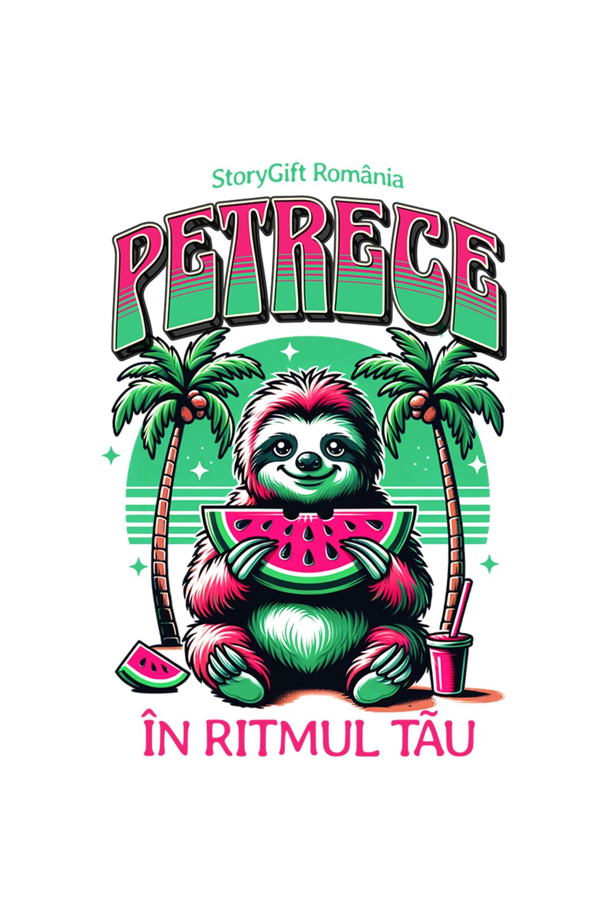 StoryGift Romania Sticker Adeziv Petrece În Ritmul Tau Animal Cu Pepene Relaxare Cu Margini Albe, Pvc Vinyl - One Size