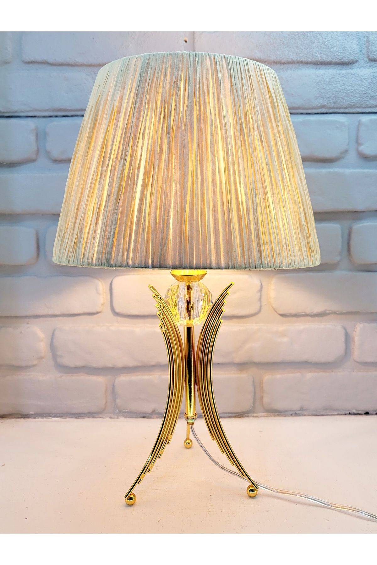 Decodelight Modern Dekoratif Gold Metal Angel Model Pileli Kumaş , Makrome ve Kağıt İpli Şapkalı Abajur