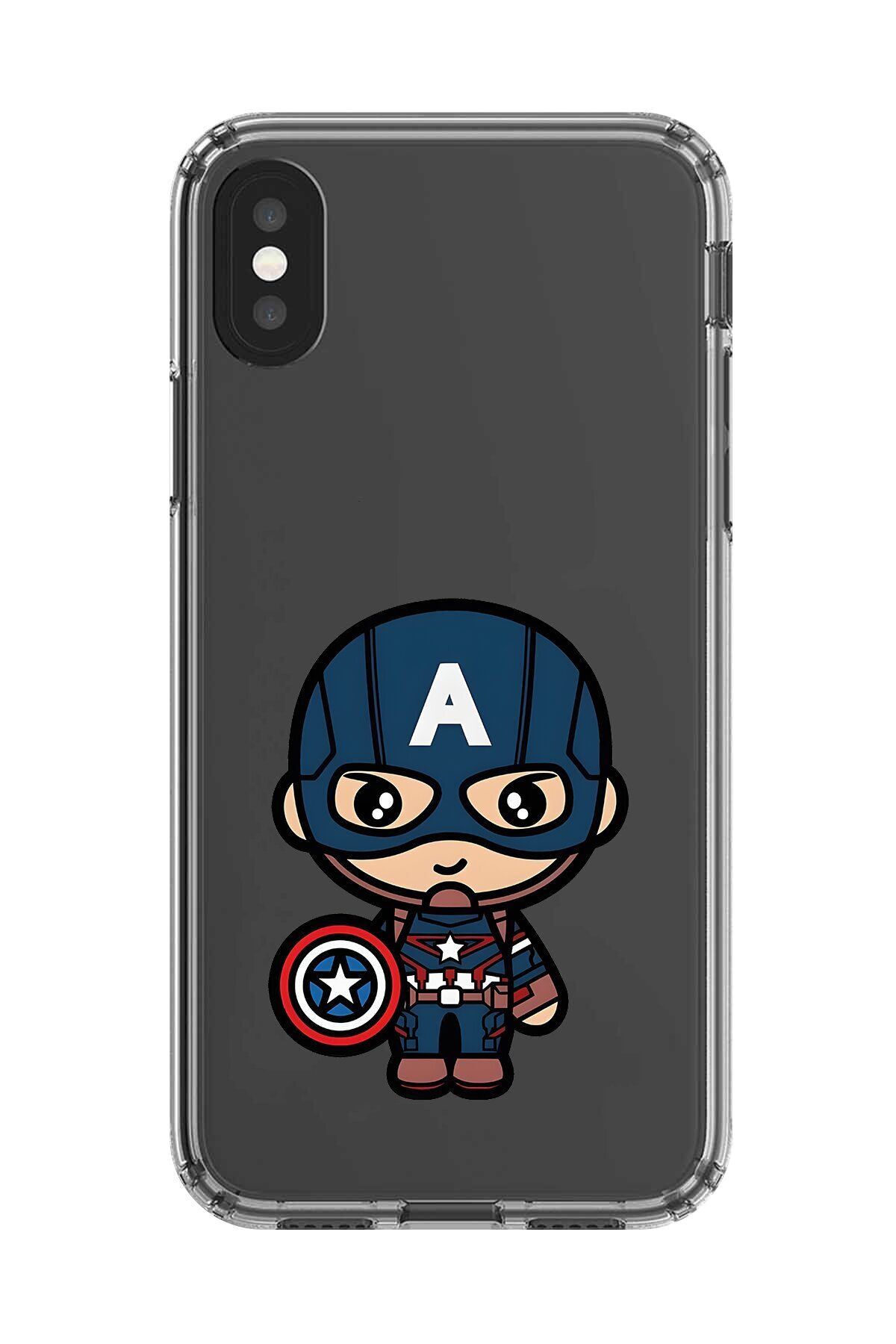 Dali Design iPhone XS Max Uyumlu Şeffaf Kılıf Chibi Captain America 4 Tasarımlı