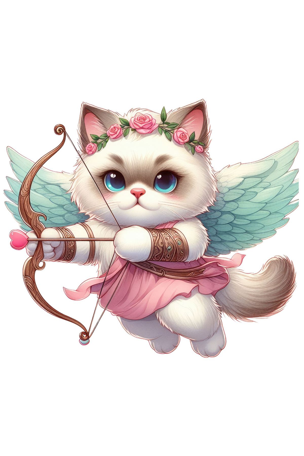 StoryGift Romania Sticker Autocolant 70cm Cu O Pisicuta Cupidon, Ilustratie, Trage Cu Arcul, Aripi, Zboara, Indr - One Size