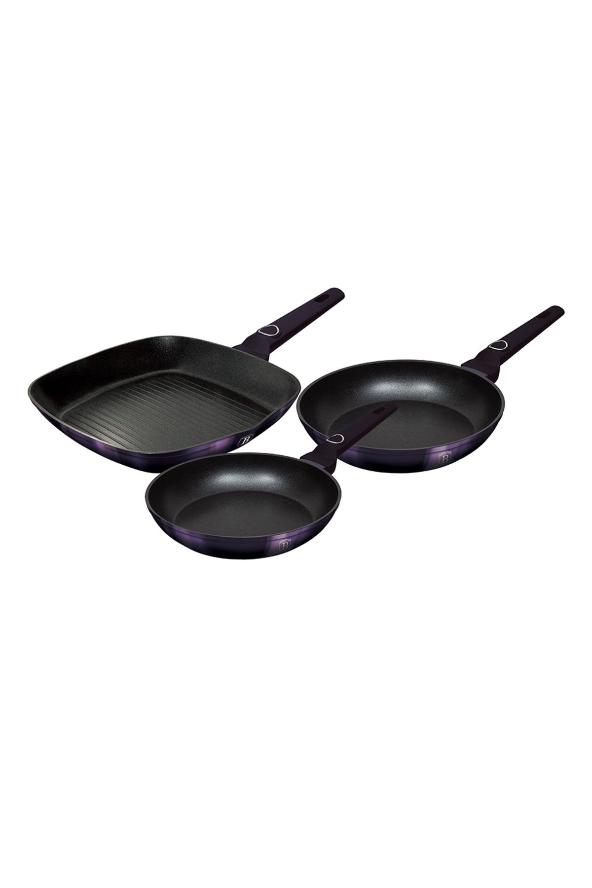Berlinger Haus Set De 3 Tigăi Purple Eclipse Collection Berlinger Haus Bh 7104, Antiaderente, Violet, Grill, Inducție - One Size