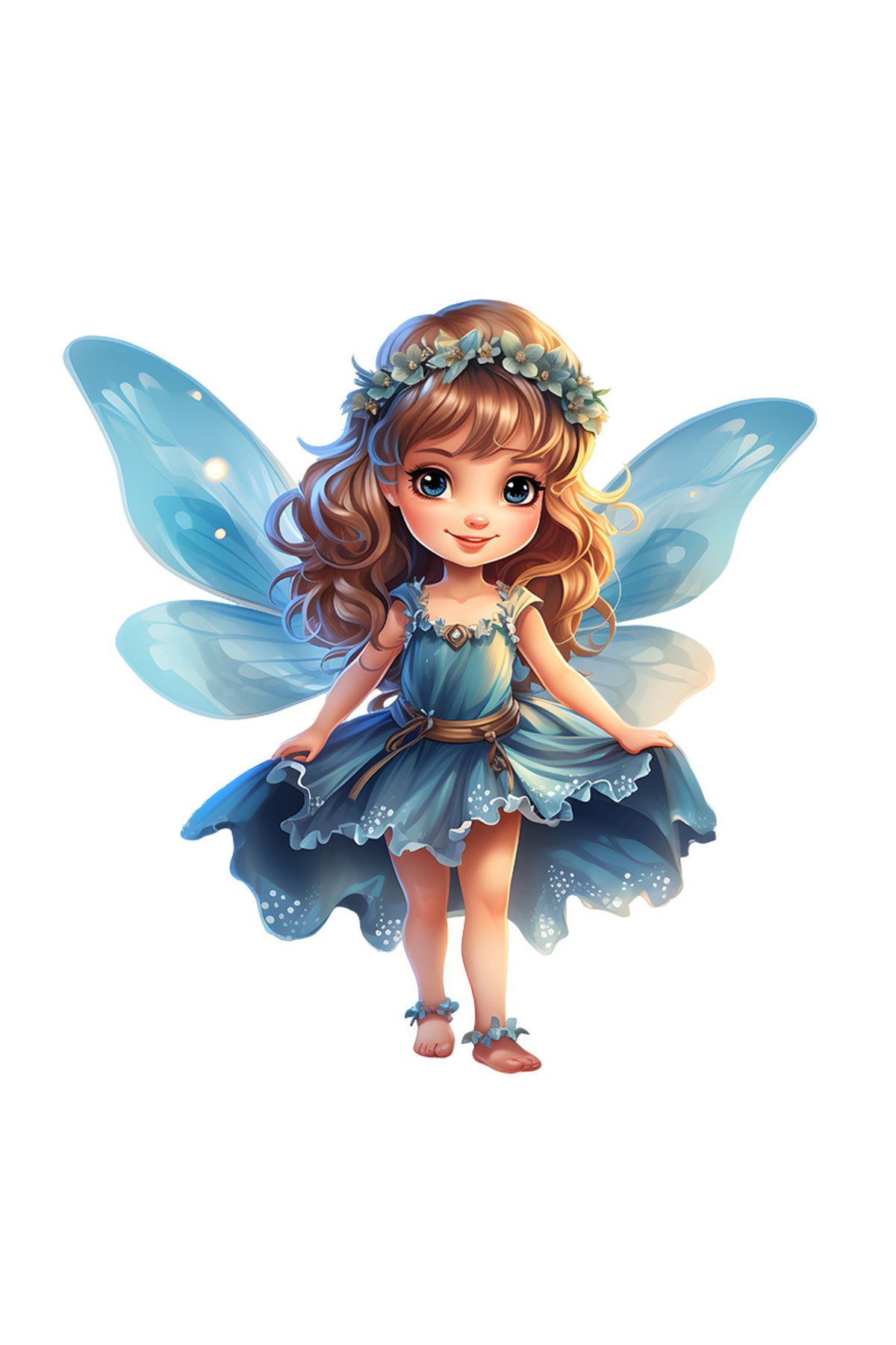 StoryGift Romania Sticker Cu O Fetita Dragalasa Cu Aripi De Zana, Ilustratie, Rochie Albastra, Coroana, Ca-n - One Size
