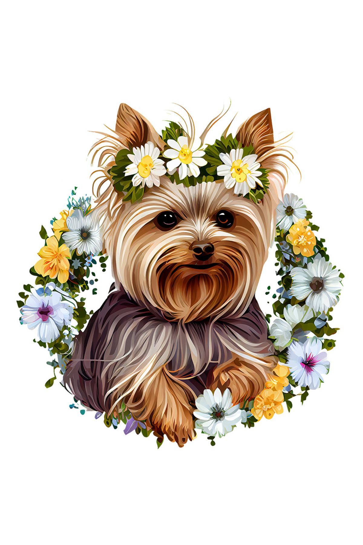 StoryGift Romania Sticker 28 Cm Cu Un Catel Blanos Cu Floricele Albe Pe Cap, Coroana Din Flori In Jurul Lui, Cerc, - One Size