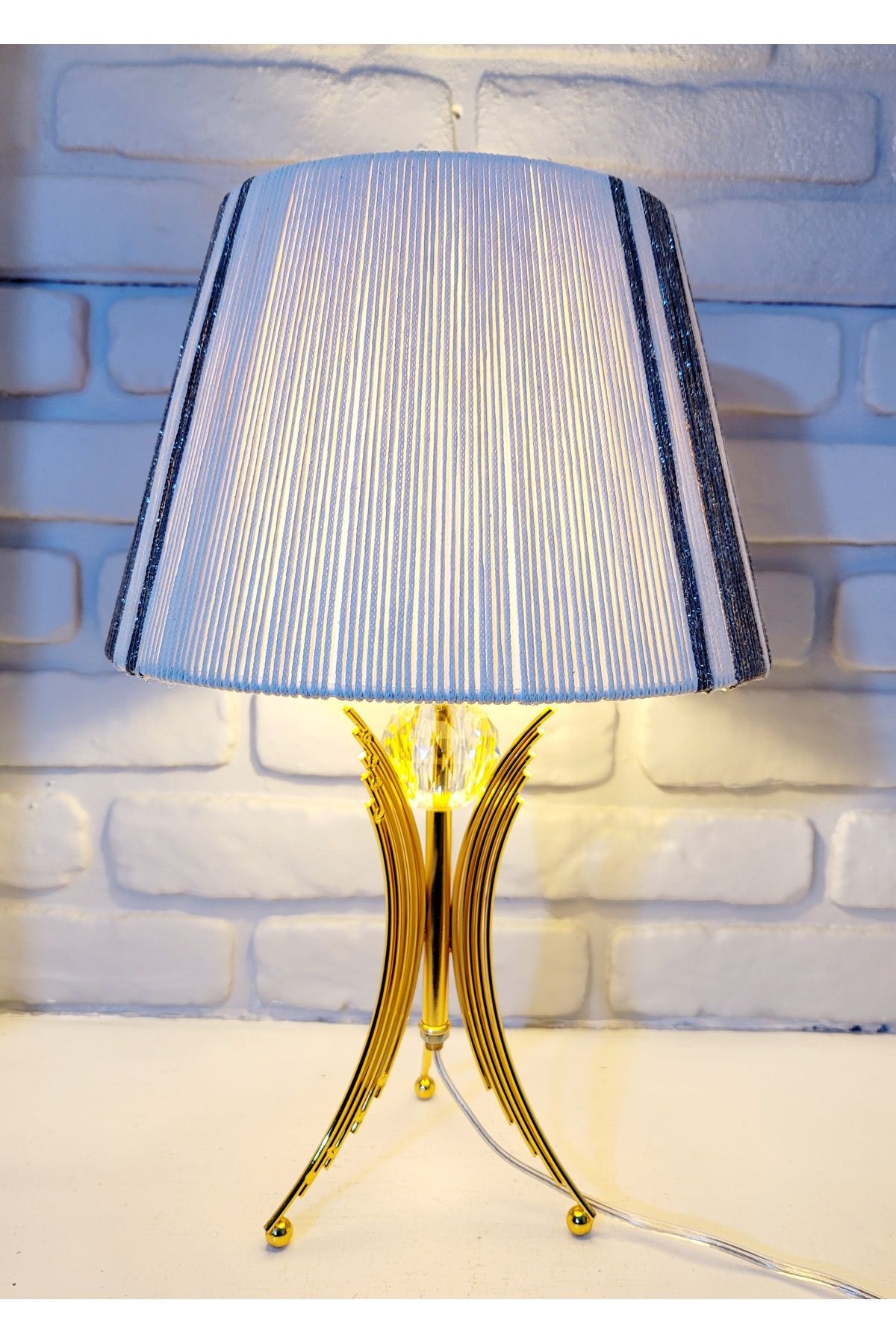 Decodelight Modern Dekoratif Gold Metal Angel Model Pileli Kumaş , Makrome ve Kağıt İpli Şapkalı Abajur