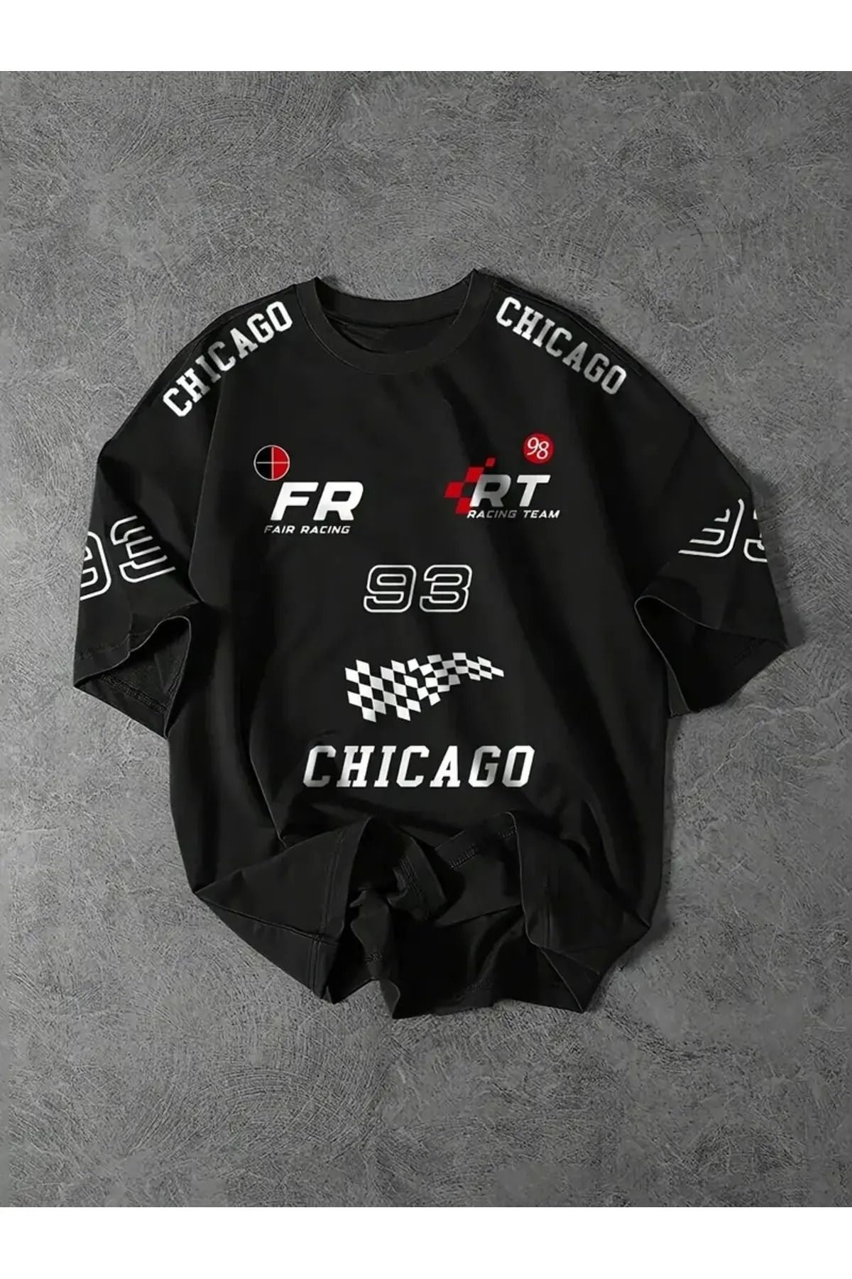 JDM RACING® Resmi Koleksiyon – Oversize Hız Temalı Erkek Tişörtleri- Chicago Racıng %100 Pamuk T-Shirt