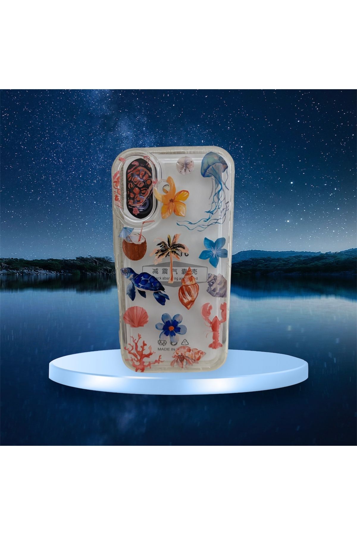 SEM STORE İPHONE 16 UYUMLU DENİZ KABUĞU KAPLUMBAĞA DESENLİ ŞEFFAF SİLİKON KILIF