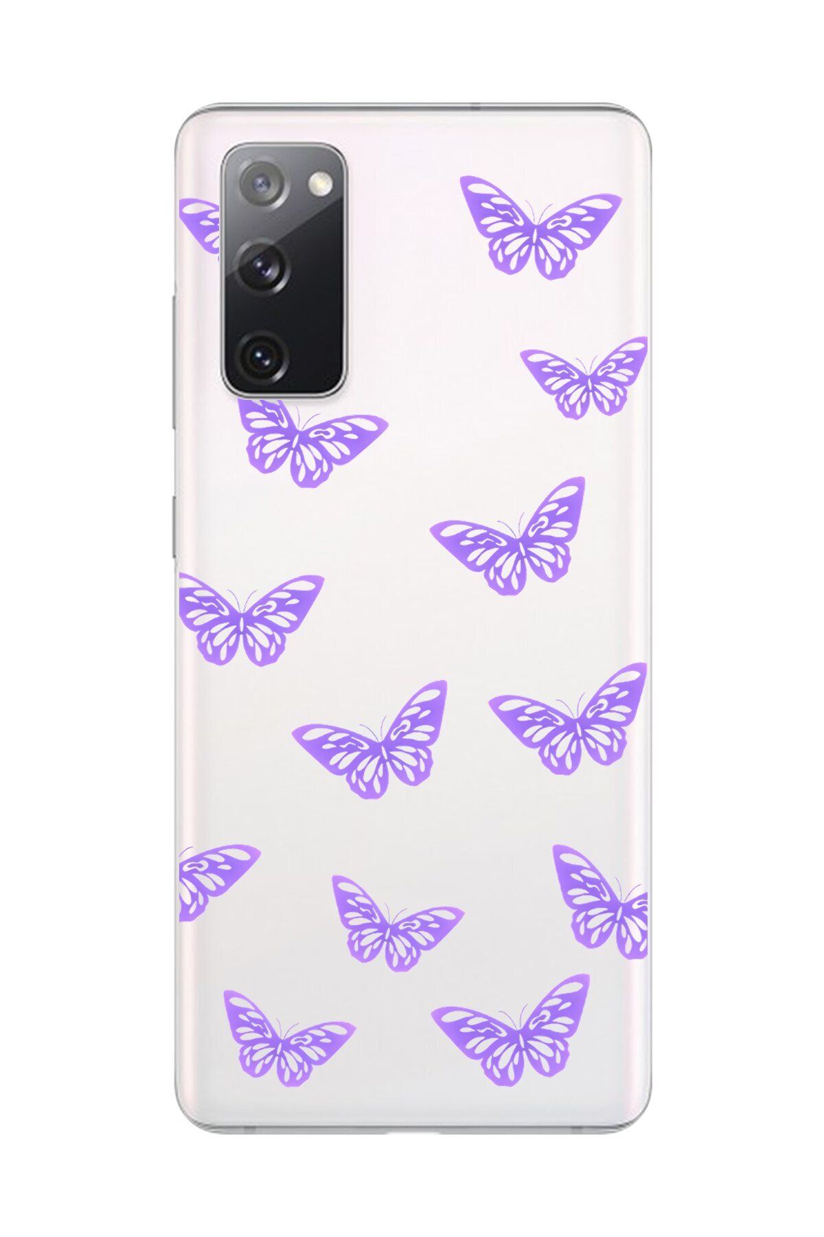 Dali Design Galaxy S20 FE Uyumlu Şeffaf Kılıf Şeffaf Şeffaf Kelebek 4 Tasarımlı