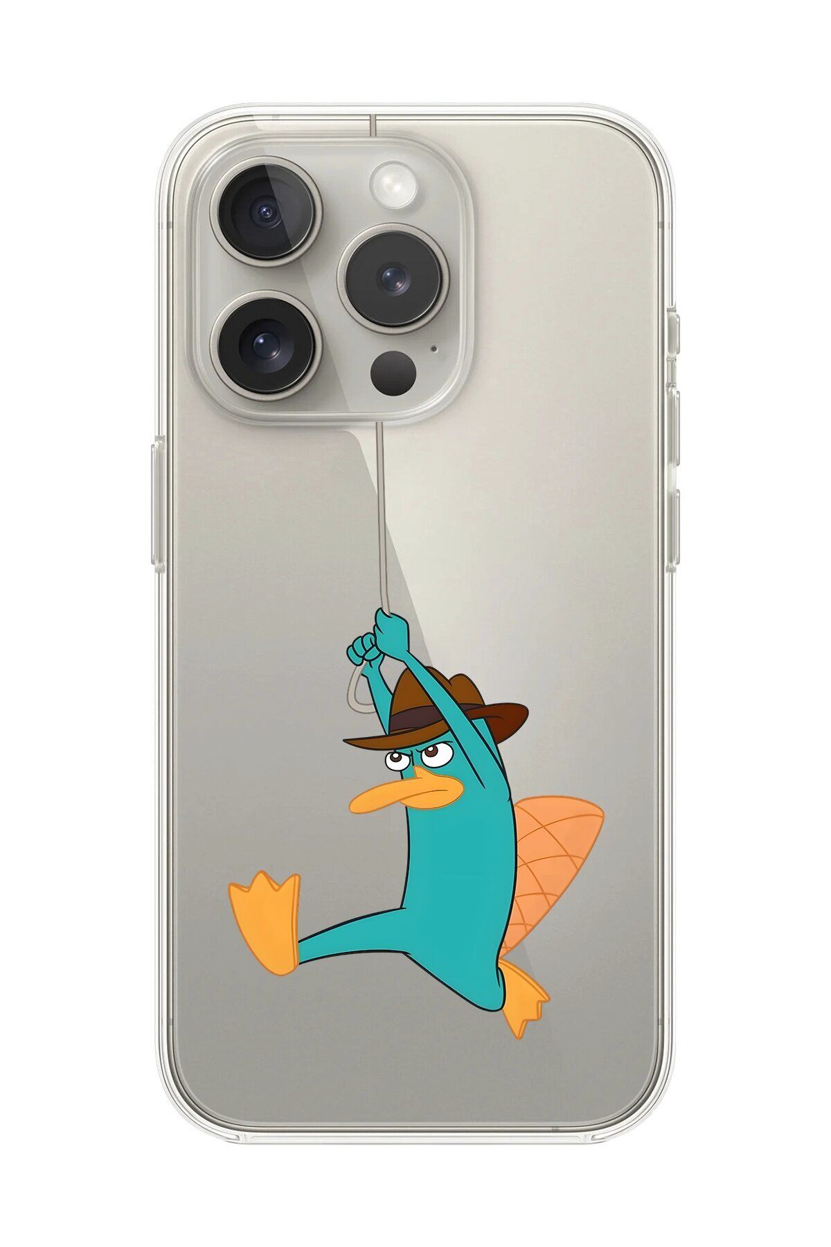 Dali Design iPhone 15 Pro Uyumlu Şeffaf Kılıf Cartoon Ornitorenk Perry 11 Tasarımlı