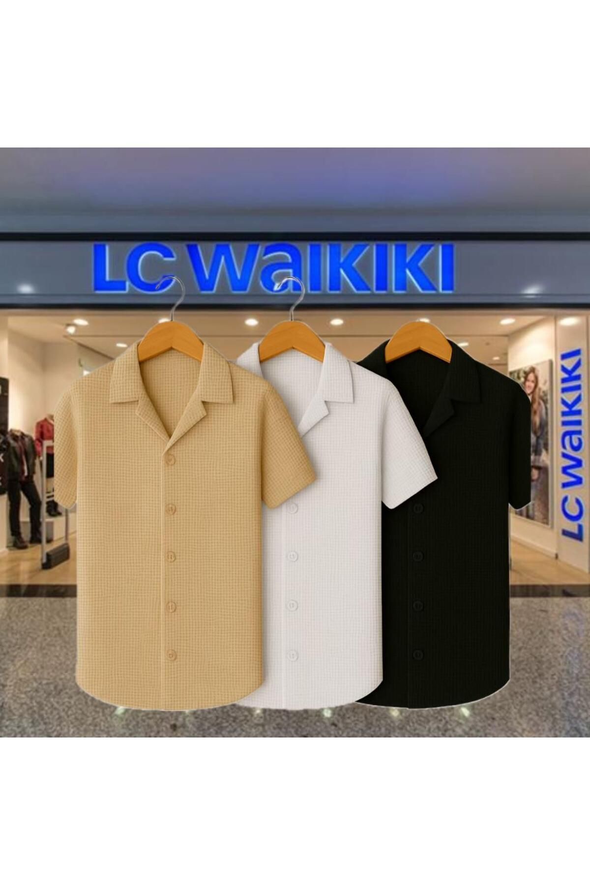 LC Waikiki 3'lü Avantaj %100 Pamuk Yeni Sezon Trend Kısa Kol Erkek Düğmeli Premium Gömlek