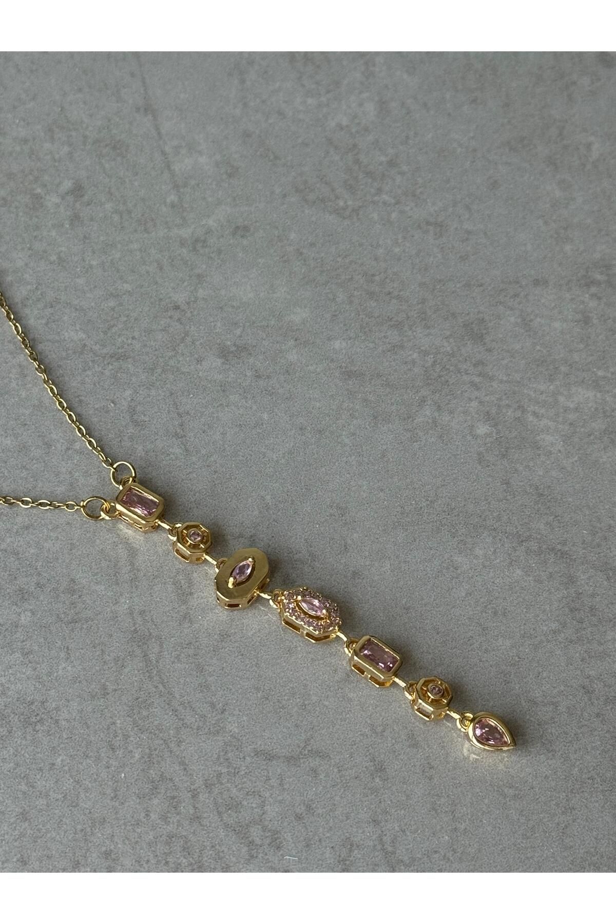 stainles steel PEMBE TAŞLI Y KOLYE