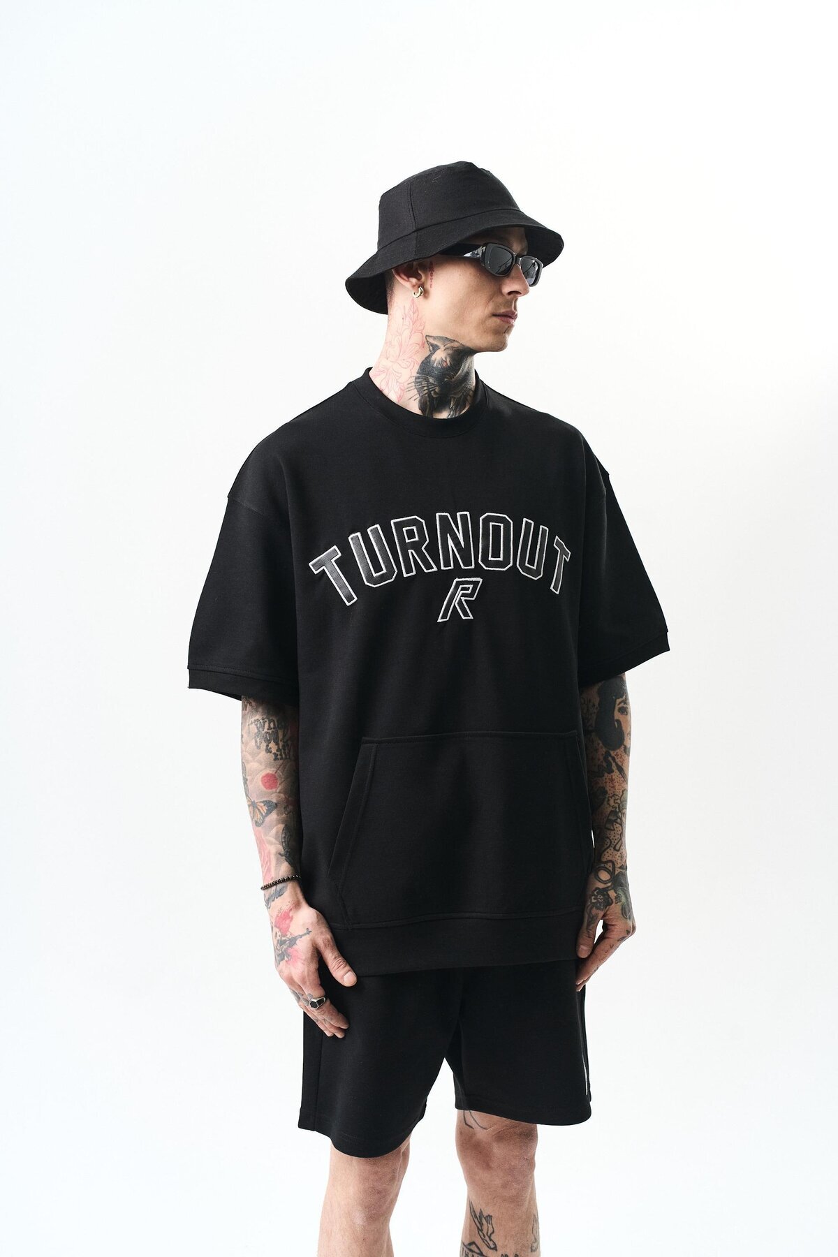 Respire-Turnout Embroidered Interlock Oversize Shorts Set Black 2