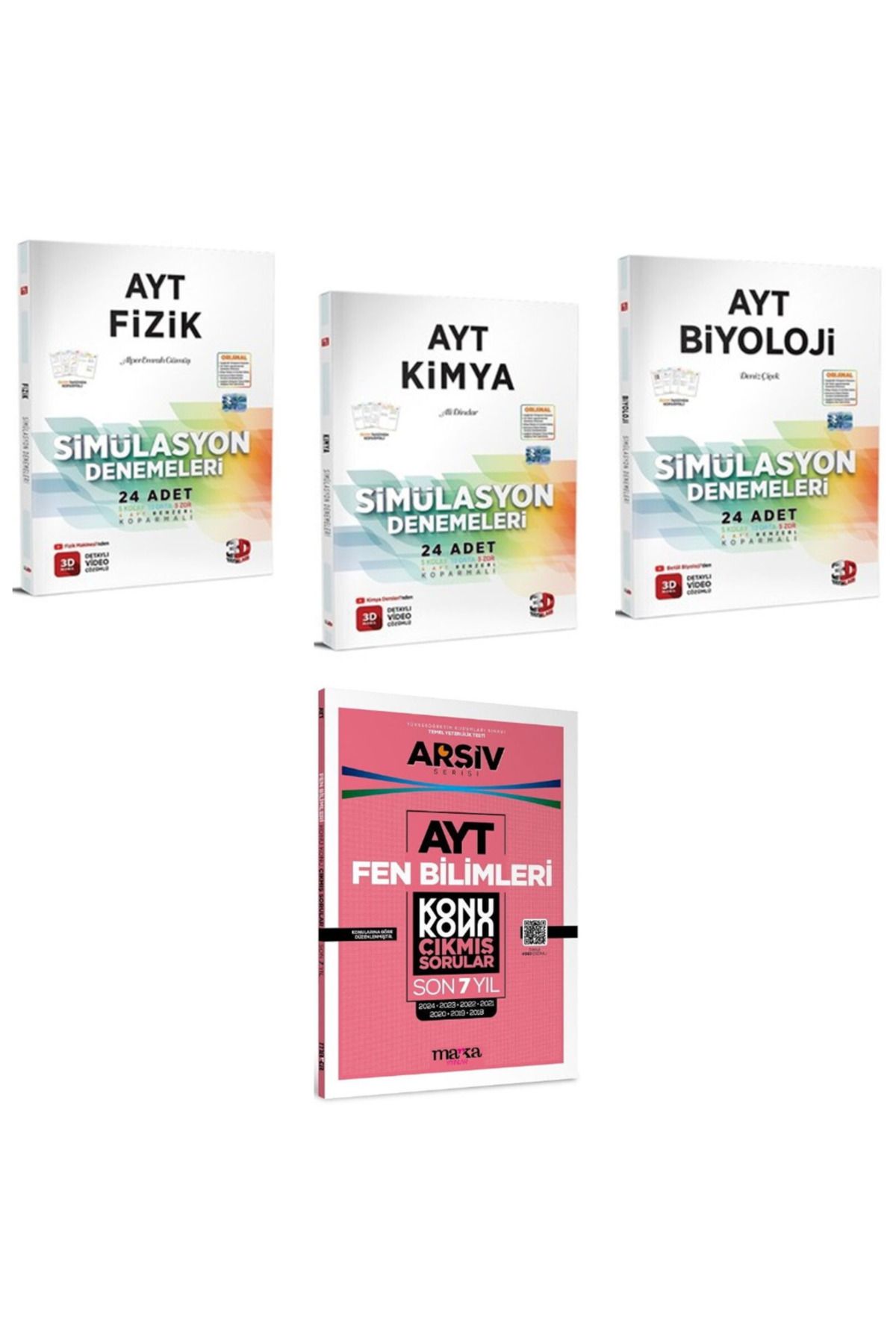 Marsis Yayınları 2025 3D AYT Fizik Kimya Biyoloji Denemeleri ve Marka AYT Fen Konu Konu Çıkmış 7 Yıl Soruları