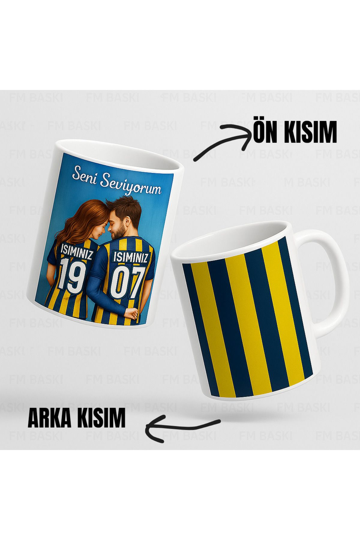FM BASKI Sarı lacivert li çiftlere özel forma arkası isim yazdırma