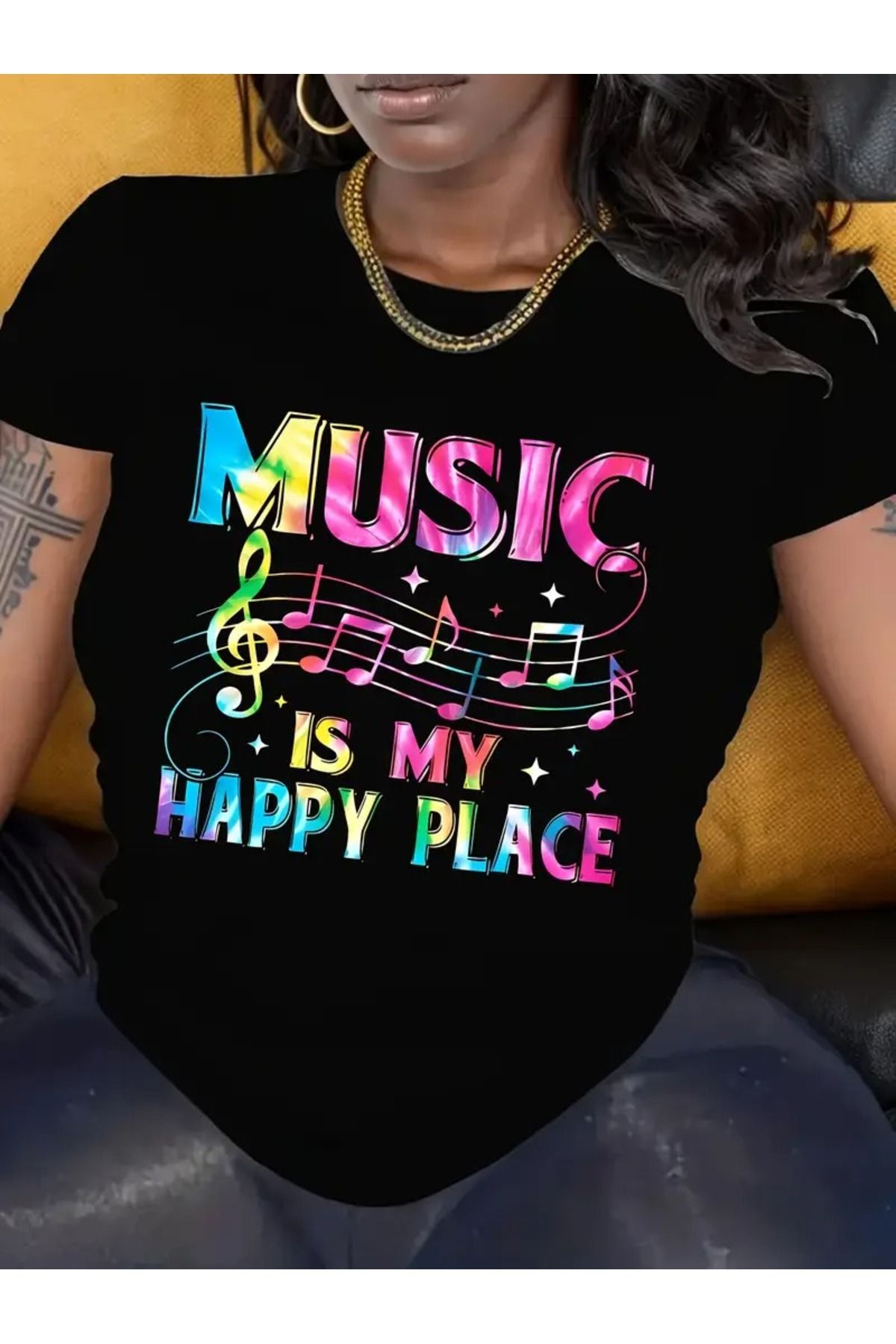 PENTHİLUS Müzik benim mutlu yerim kadın tişörtü