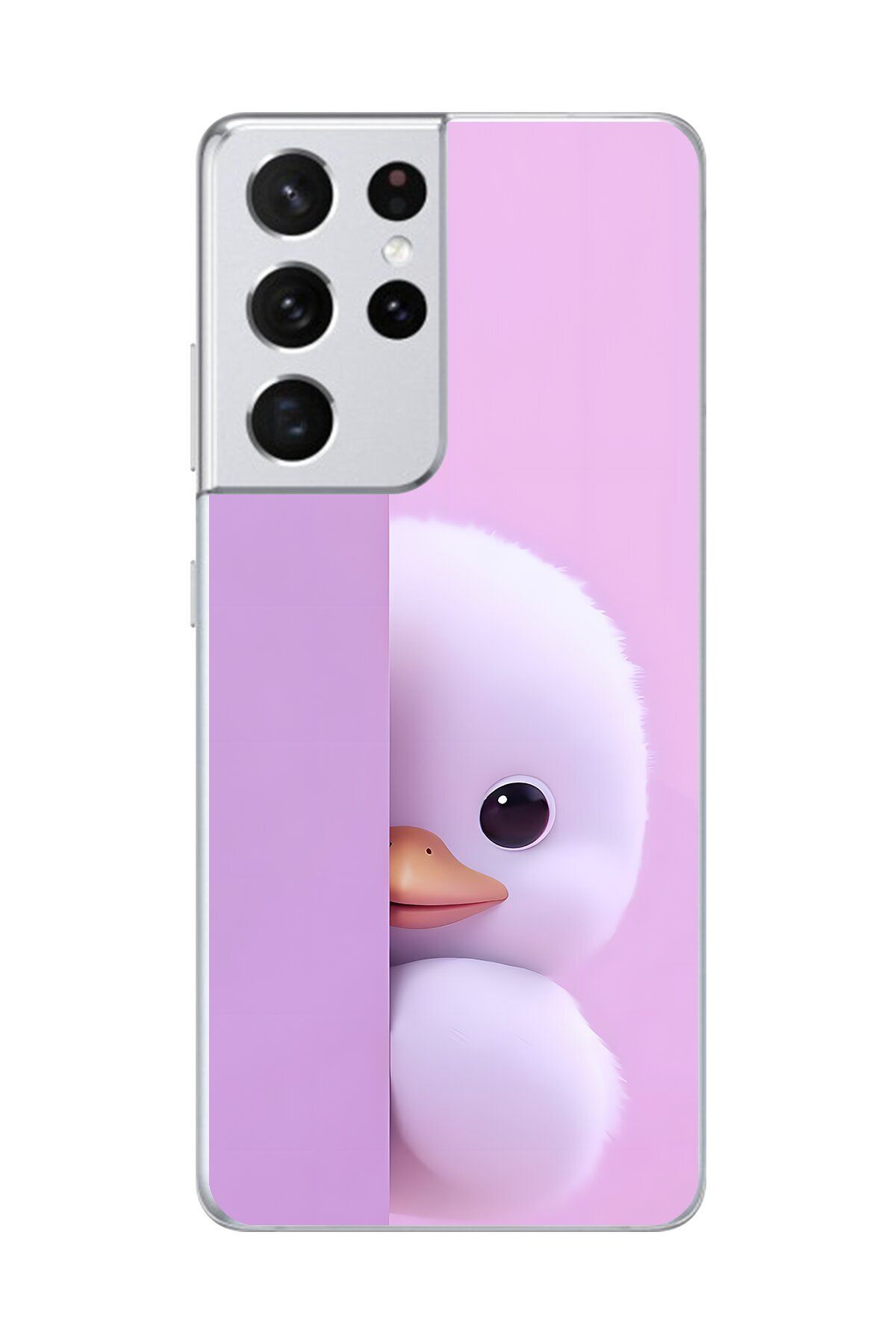 Dali Design Samsung Galaxy S21 Ultra Uyumlu Şeffaf Kılıf 3 Peluş Ördek Tasarımlı