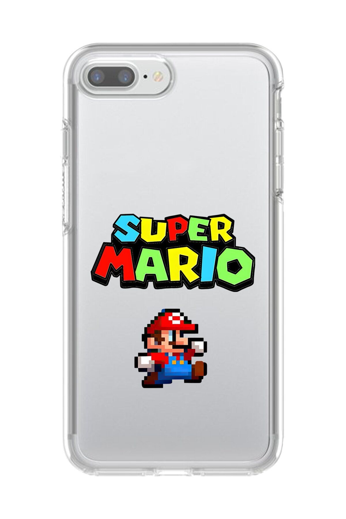 Dali Design iPhone 8 Plus Uyumlu Şeffaf Kılıf 2 Mario Tasarımlı