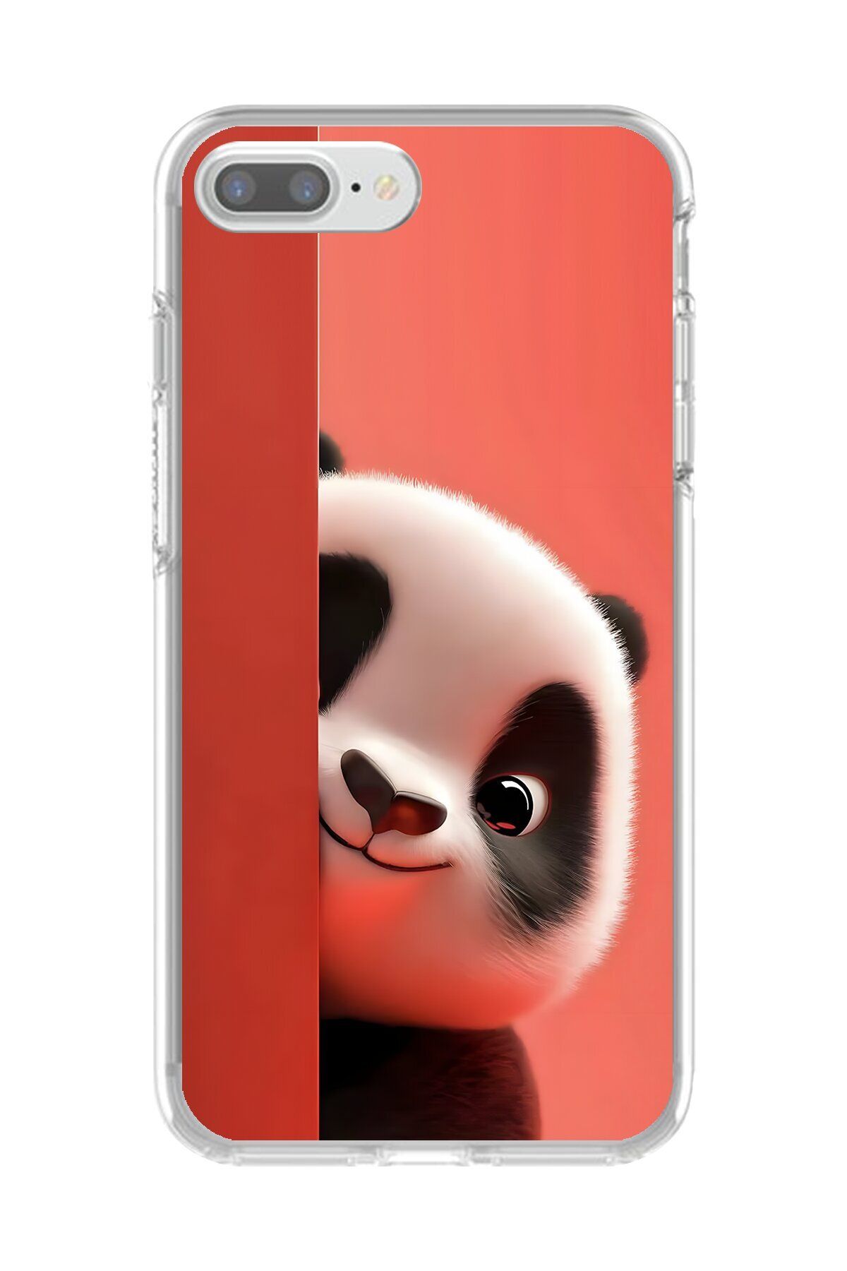 Dali Design iPhone 8 Plus Uyumlu Şeffaf Kılıf 4 Peluş Panda Tasarımlı