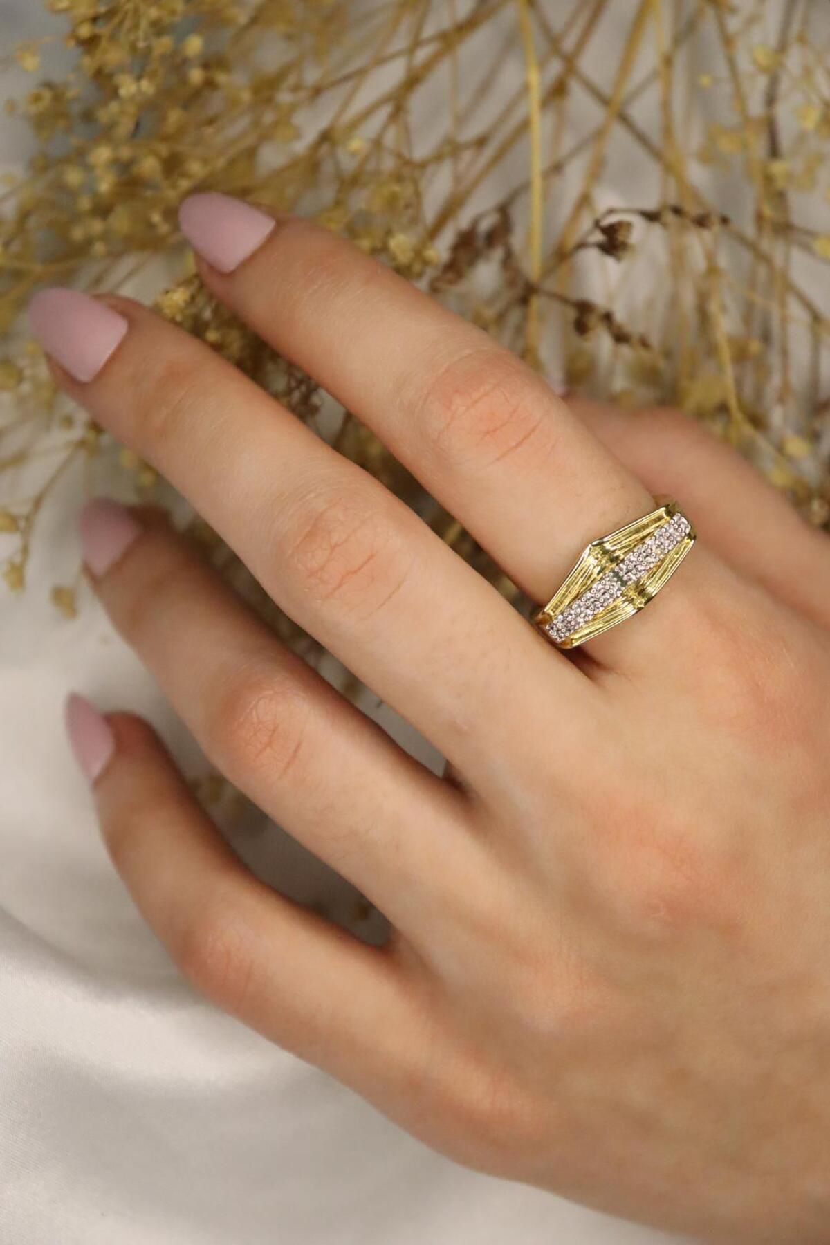 mercanjewelry 14k Ayarlanabilir Zirkon Taşlı Yüzük