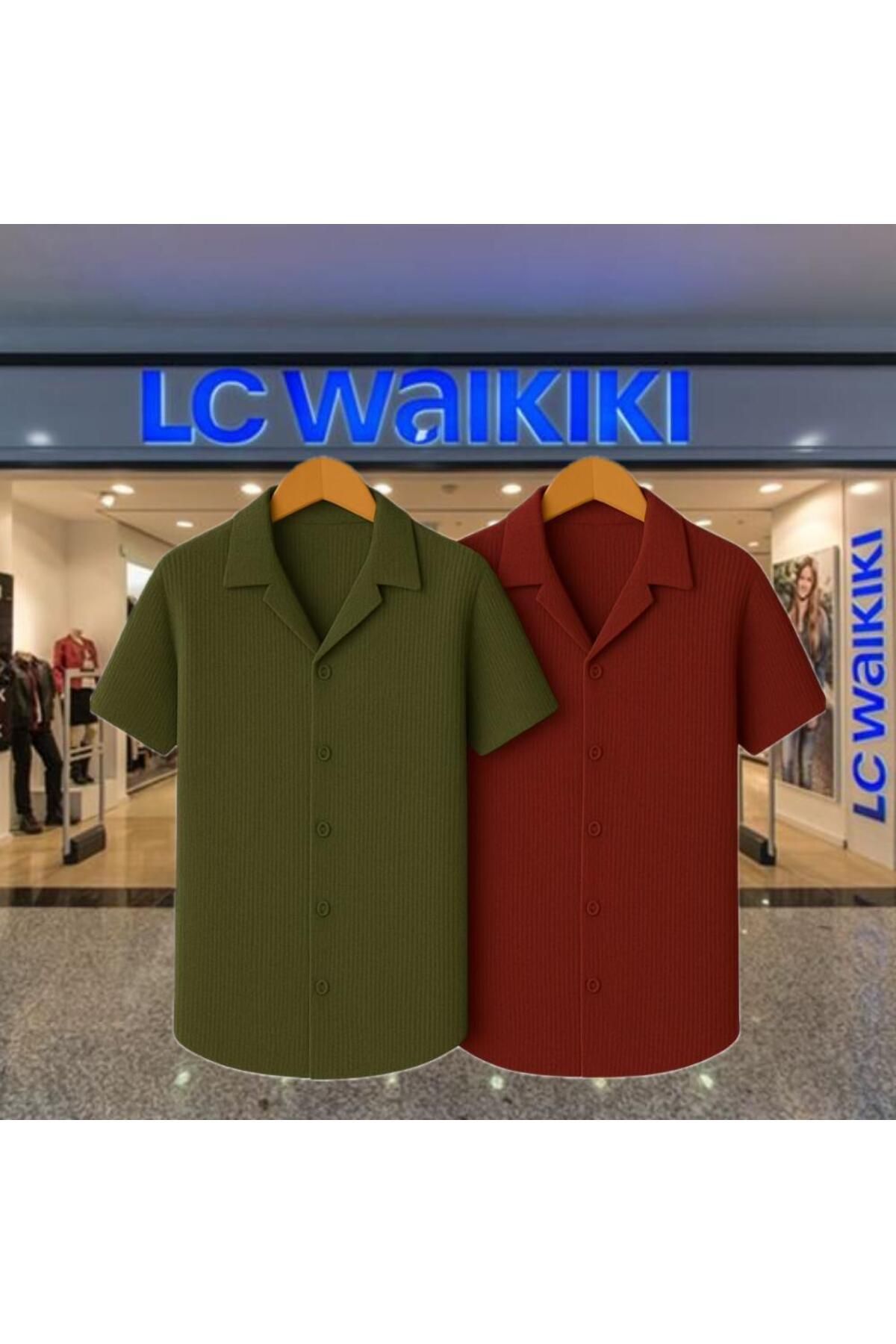 LC Waikiki 2'li Avantaj %100 Pamuk Yeni Sezon Trend Kısa Kol Erkek Düğmeli Premium Gömlek
