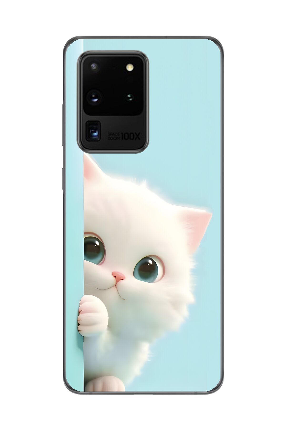 Dali Design Samsung Galaxy S20 Ultra Uyumlu Şeffaf Kılıf 2 Peluş Kedi Tasarımlı