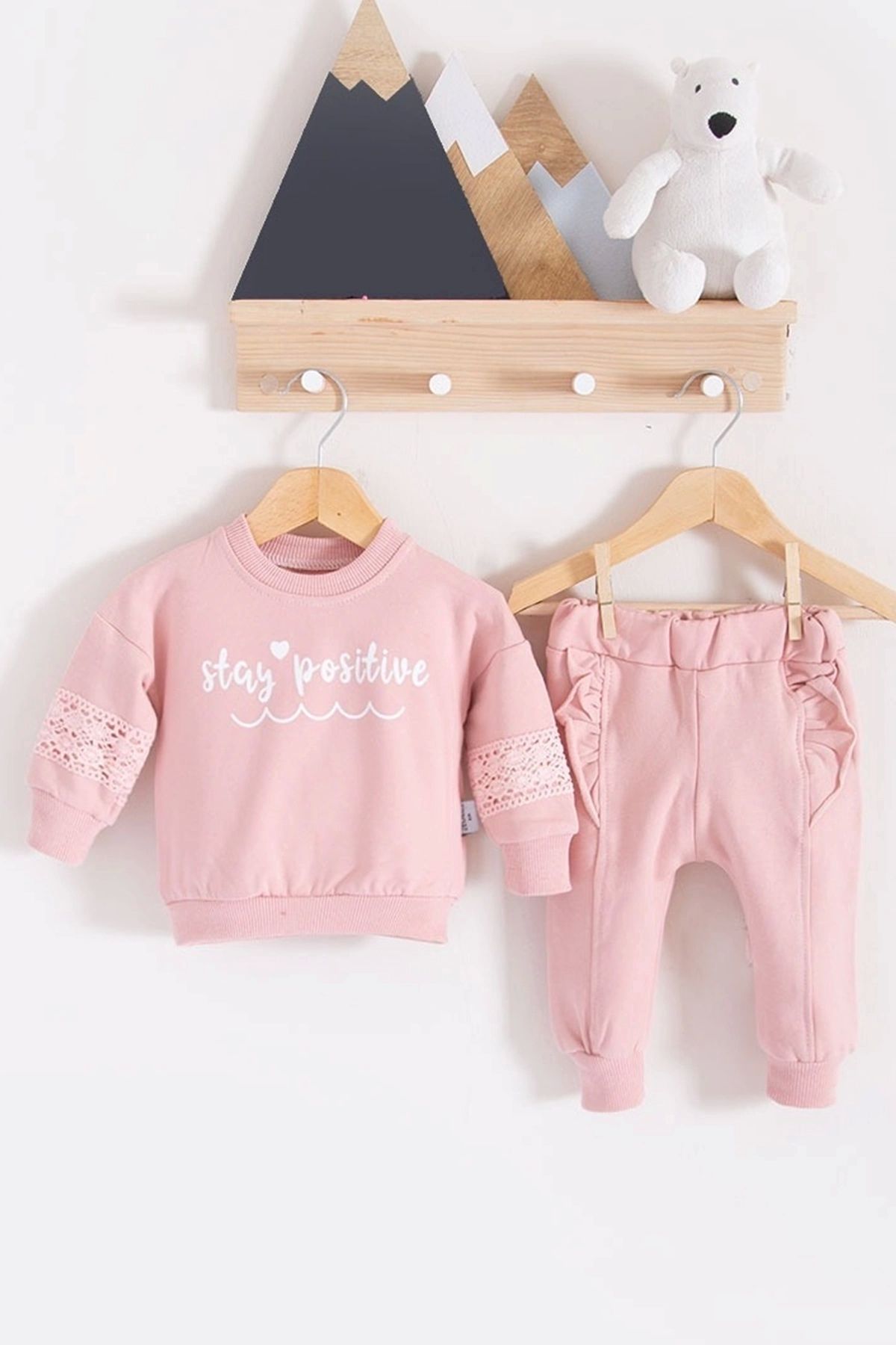 Akm Life Stay Pozitive Dantelli 2'li Pamuk Kız Bebek Takım