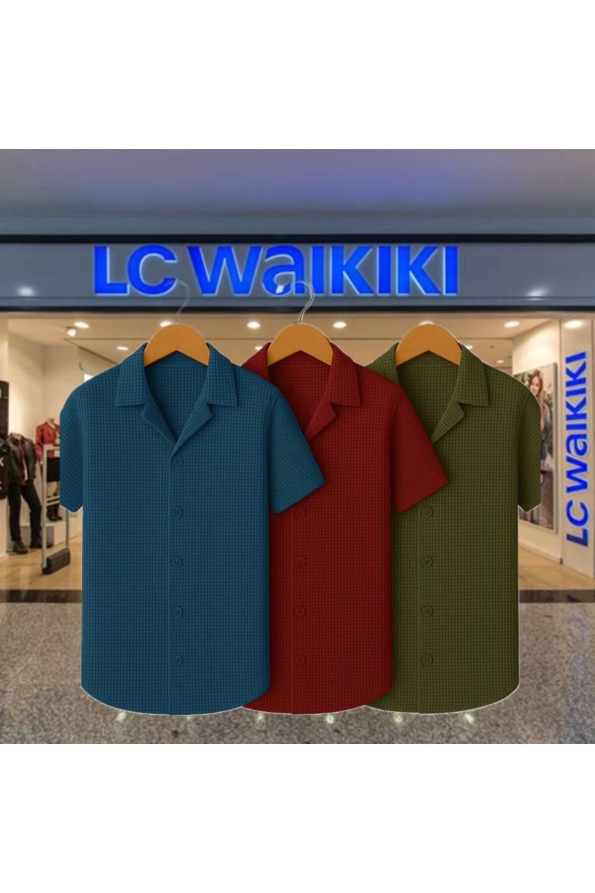 LC Waikiki 3'lü Avantaj %100 Pamuk Yeni Sezon Trend Kısa Kol Erkek Düğmeli Premium Gömlek