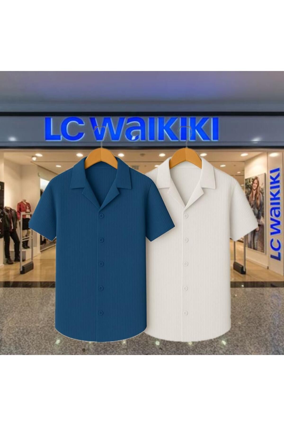 LC Waikiki 2'li Avantaj %100 Pamuk Yeni Sezon Trend Kısa Kol Erkek Düğmeli Premium Gömlek
