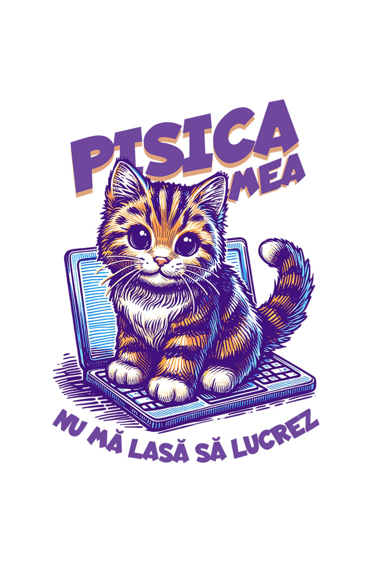 StoryGift Romania Sticker Eticheta 50cm Adeziv Pisica Pe Laptop, Text Pisica Nu Ma Lasa Lucrez Cu Margini Albe, - One Size