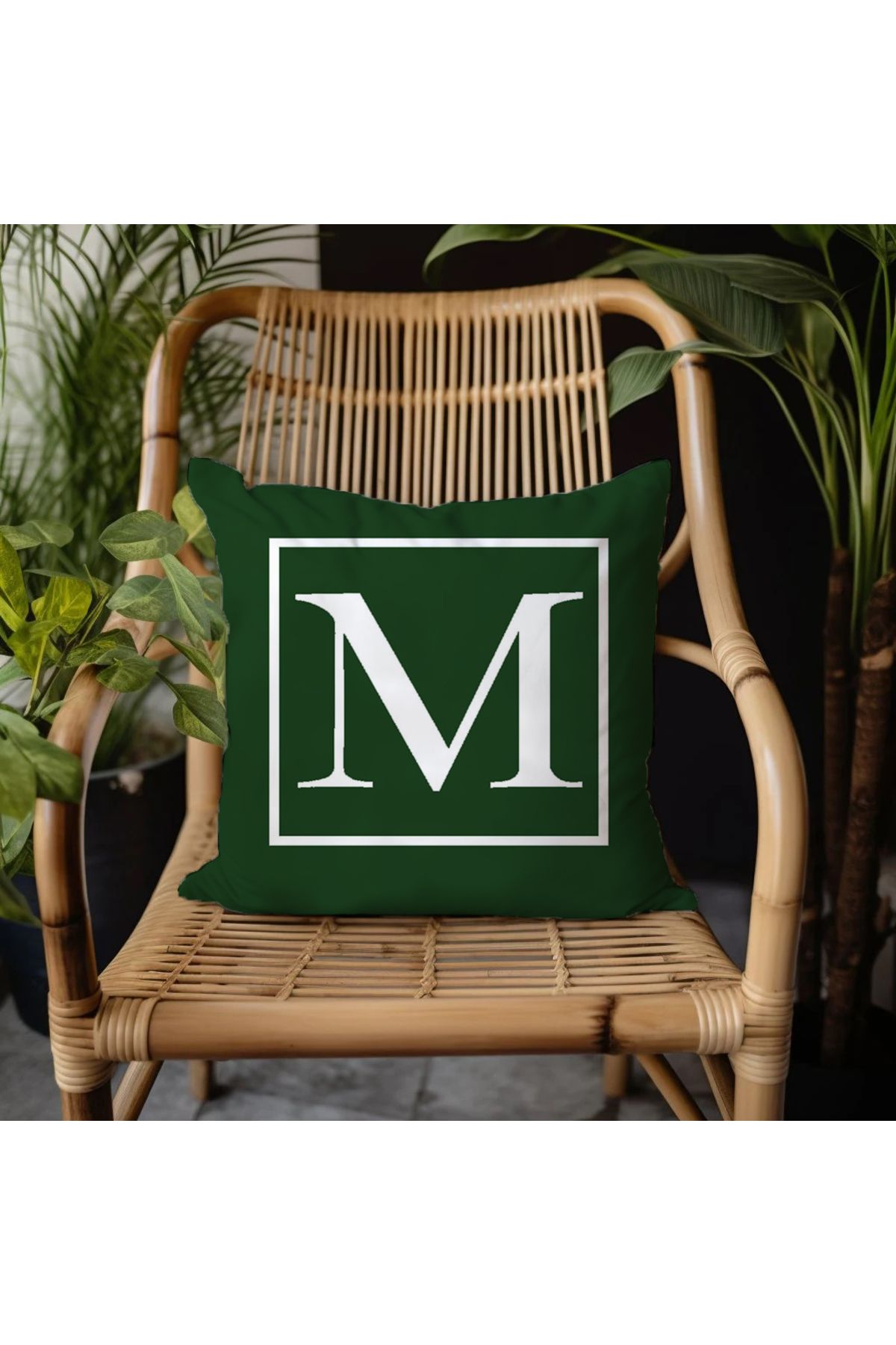 GREENDECOR M Harfi Elyaf Dolgulu Kırlent M Harfli Süs Yastık Dekoratif Kırlent 25x25 veya 40x40cm Hediyelik