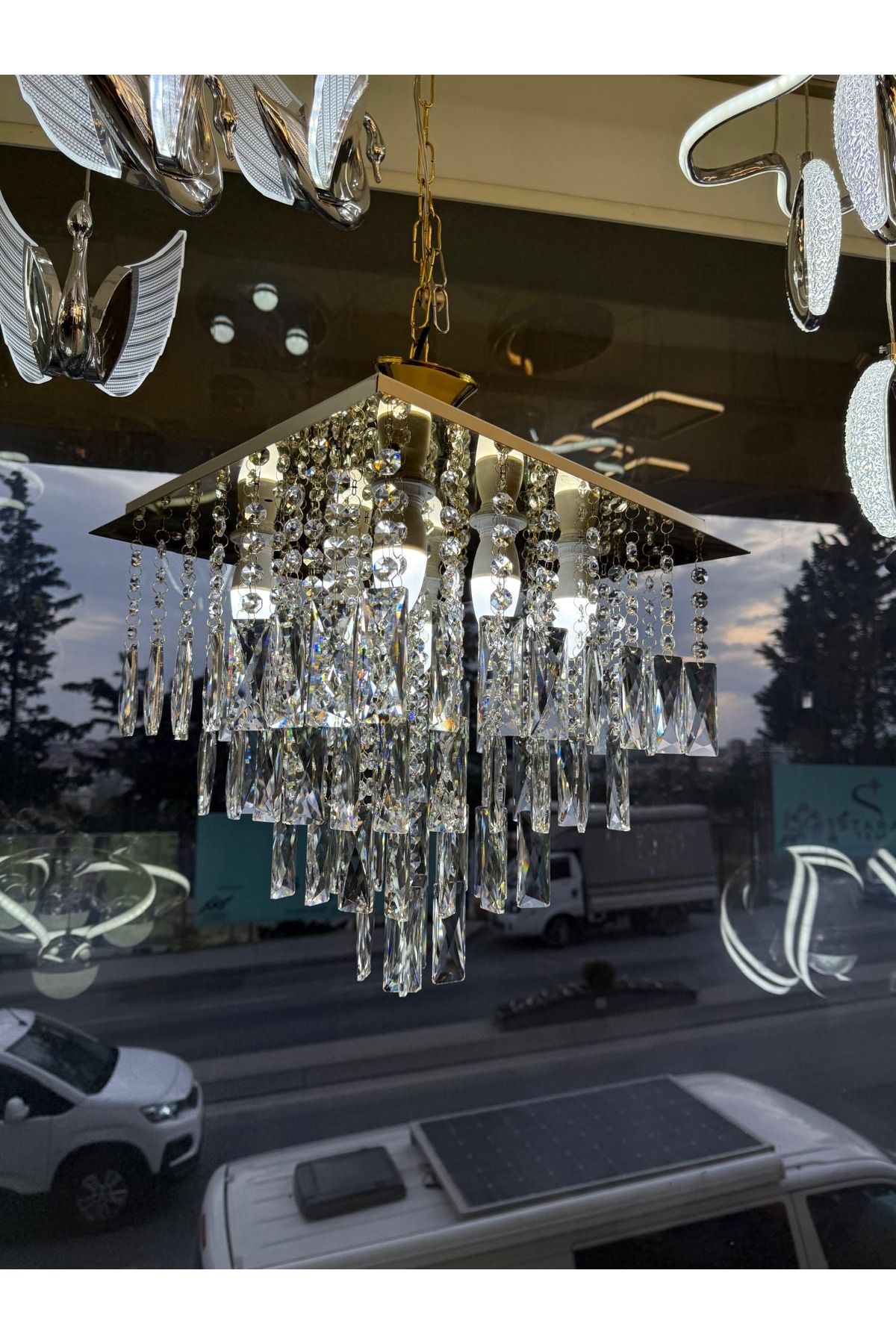 öalpa Öalpa Kristal 40’Lık Paslanmaz Kare Salon Avize
