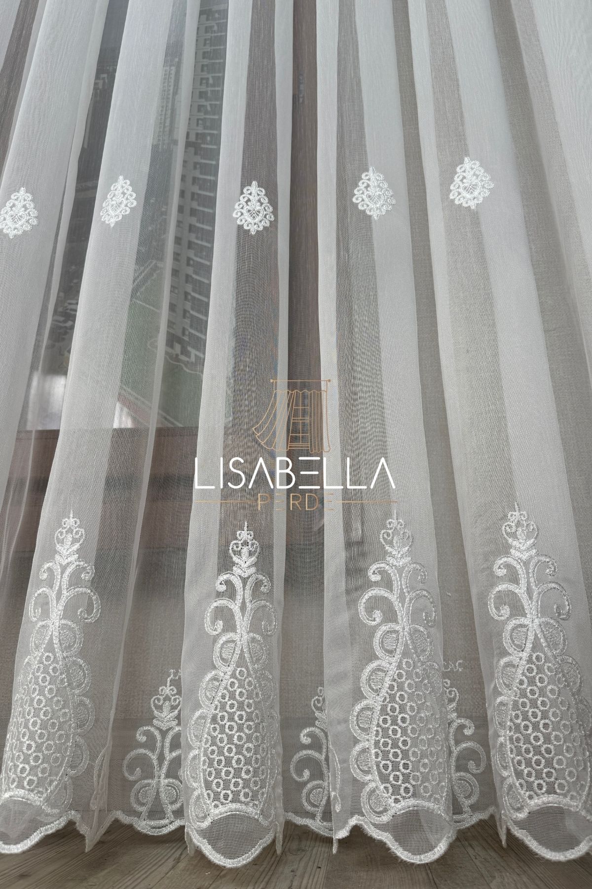 LisabellaHome Şehzade ttm Ağır Dökümlü Kord Nakışlı yumuşak tül Perde ütü istemez (1x2 Pile Dikişli)