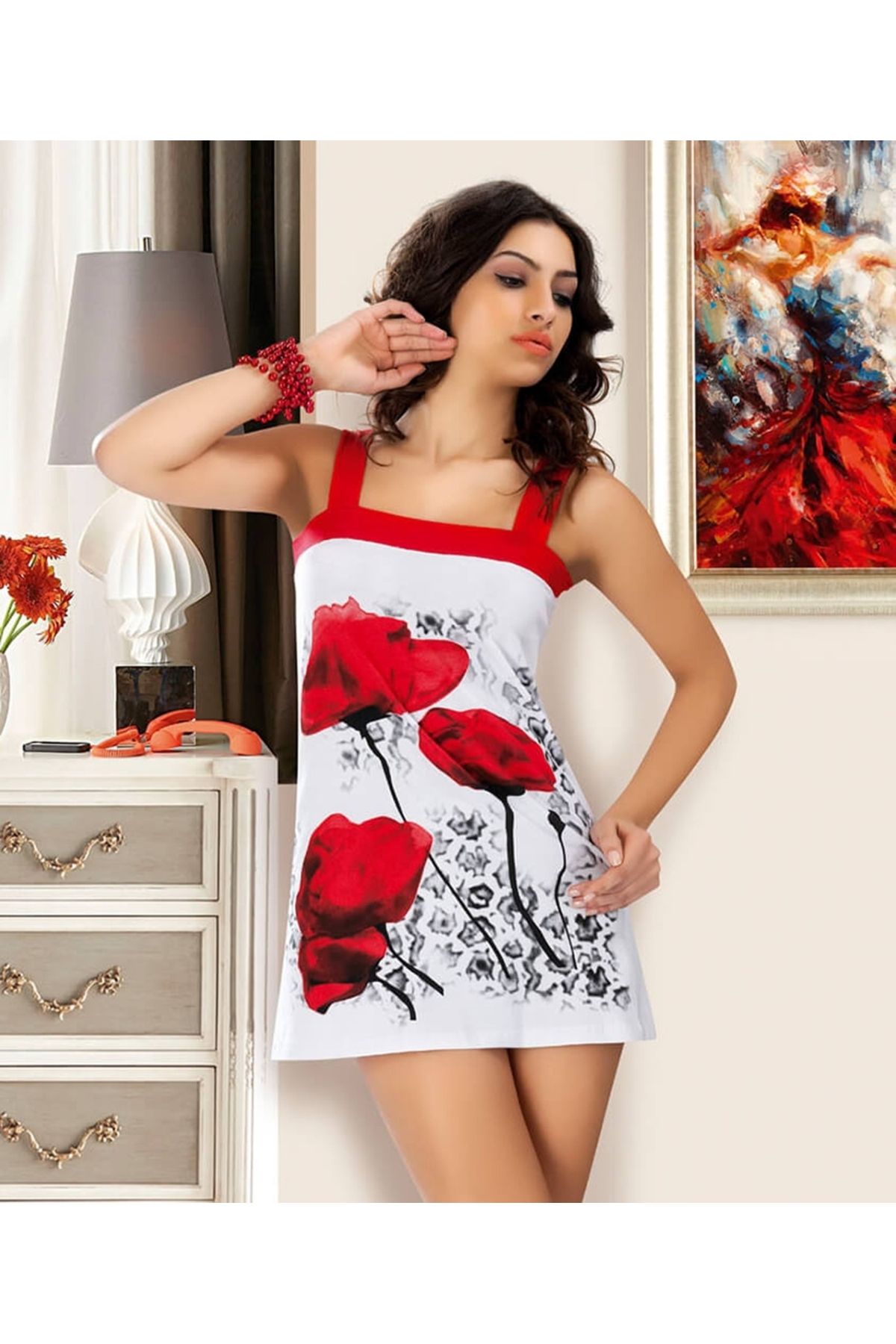 Moda Şahsenem Kare Yaka Çiçek Desenli Tunik 903