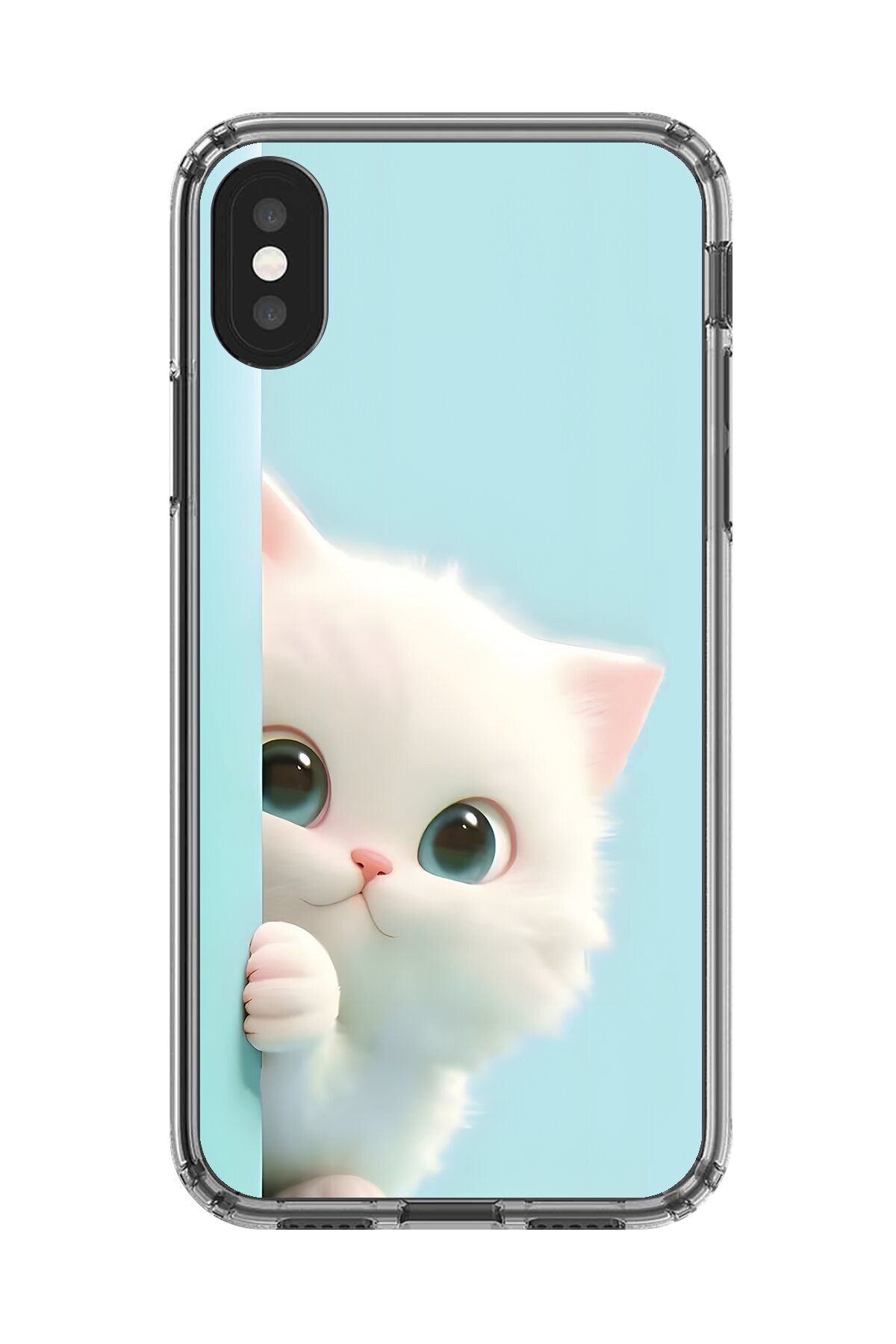 Dali Design iPhone X Uyumlu Şeffaf Kılıf 2 Peluş Kedi Tasarımlı