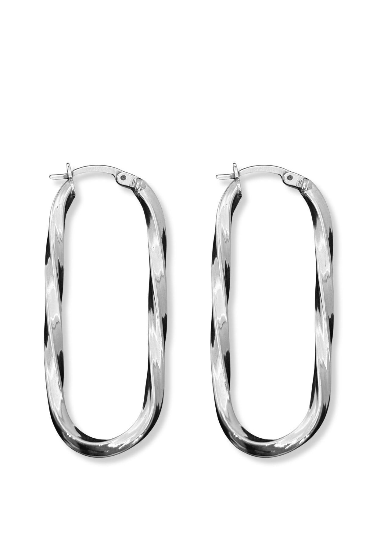 oya silver Oval Burgulu Kadın Gümüş Halka Küpe 2x4.5CM