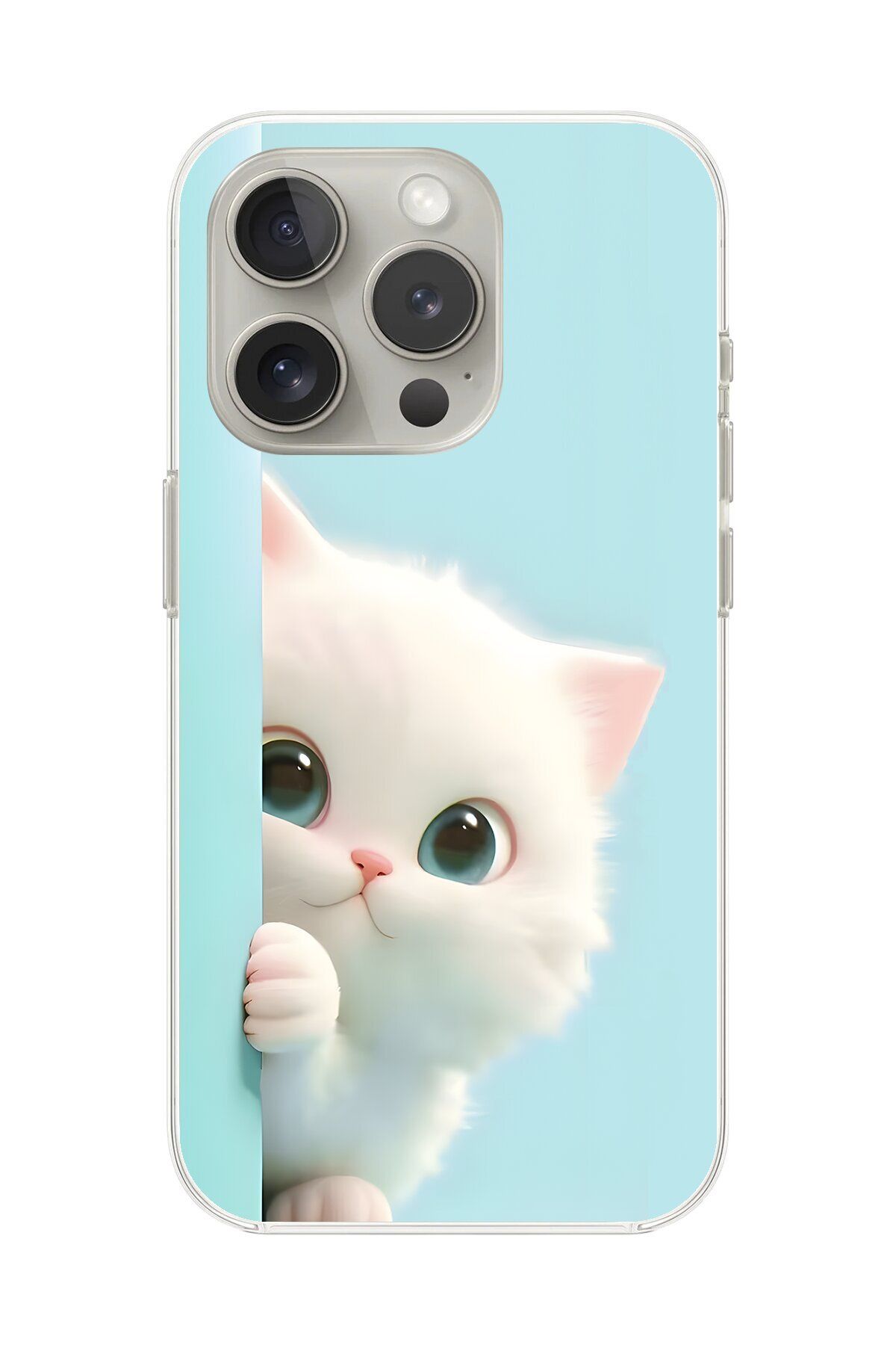 Dali Design iPhone 14 Pro Max Uyumlu Şeffaf Kılıf 2 Peluş Kedi Tasarımlı