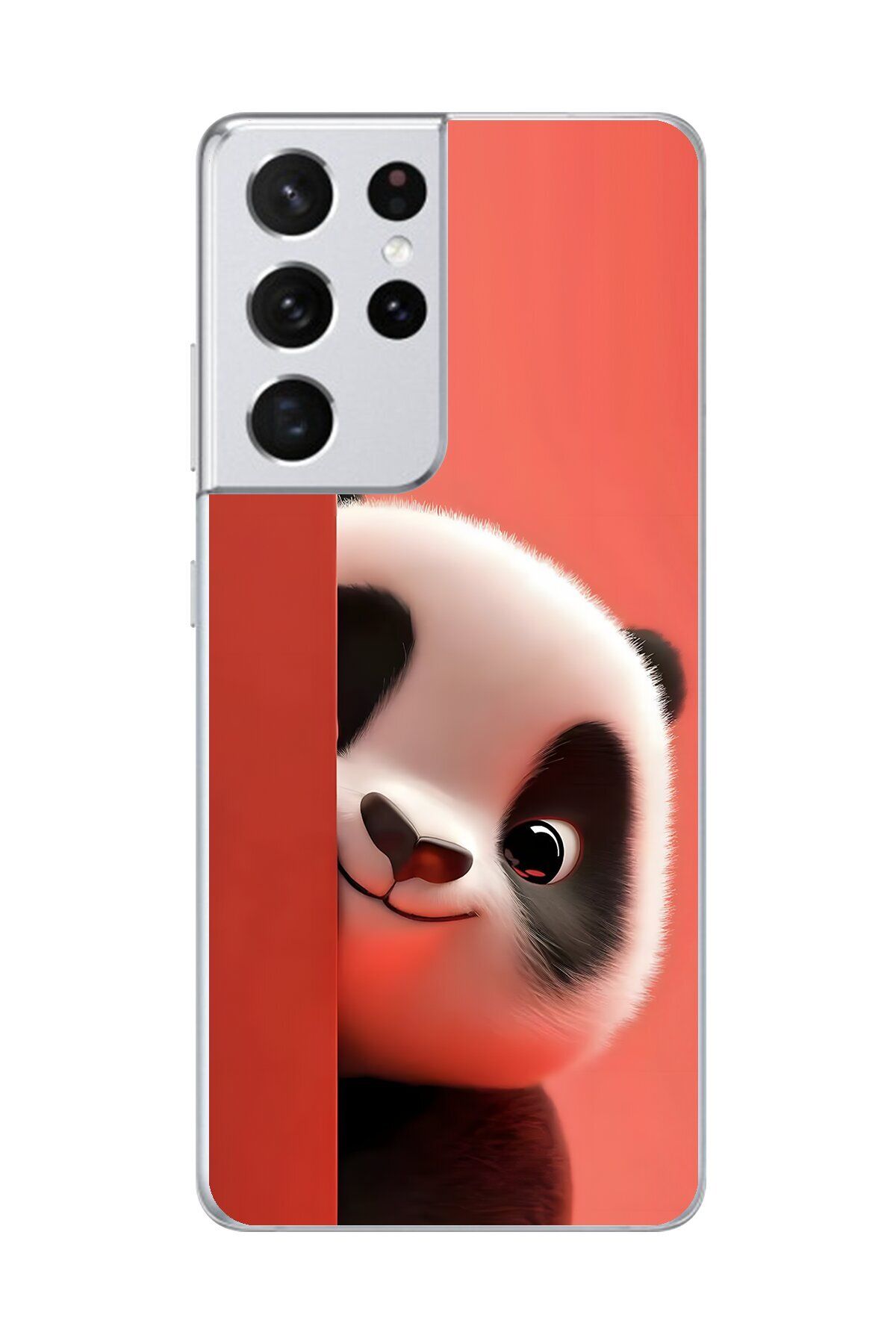 Dali Design Samsung Galaxy S21 Ultra Uyumlu Şeffaf Kılıf 4 Peluş Panda Tasarımlı