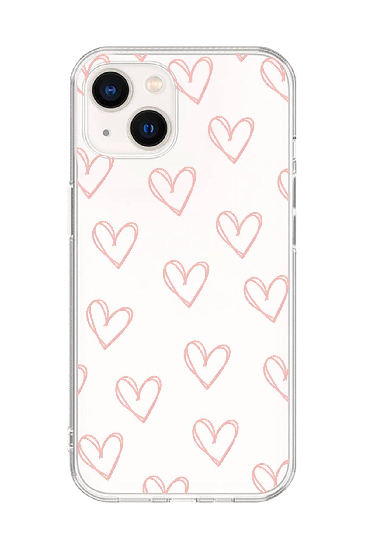 Dali Design iPhone 14 Plus Uyumlu Şeffaf Kılıf Şeffaf Kalp 2 Tasarımlı