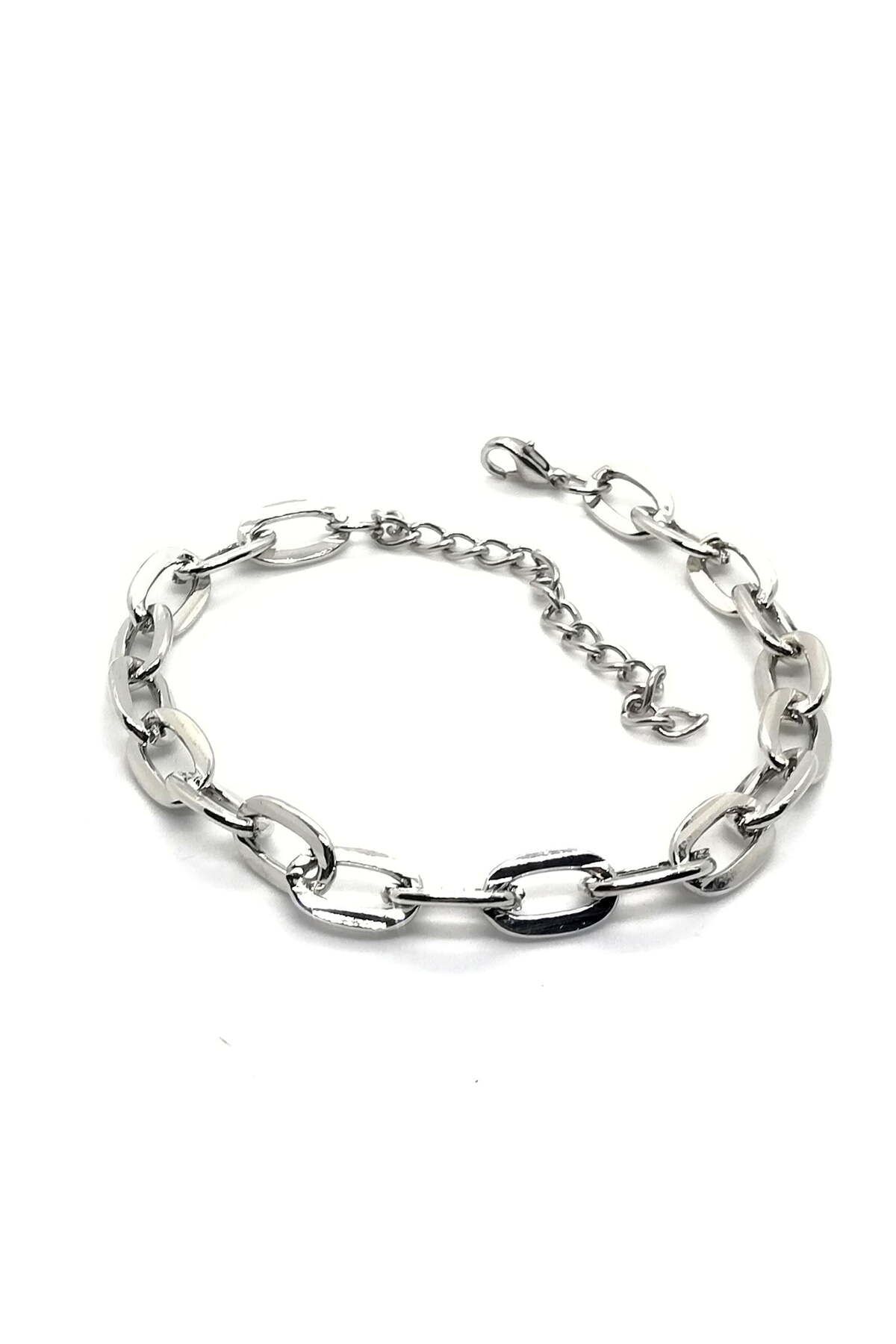 YümanınYumağı Unisex Gümüş Kaplama Ezme Zincir Bileklik