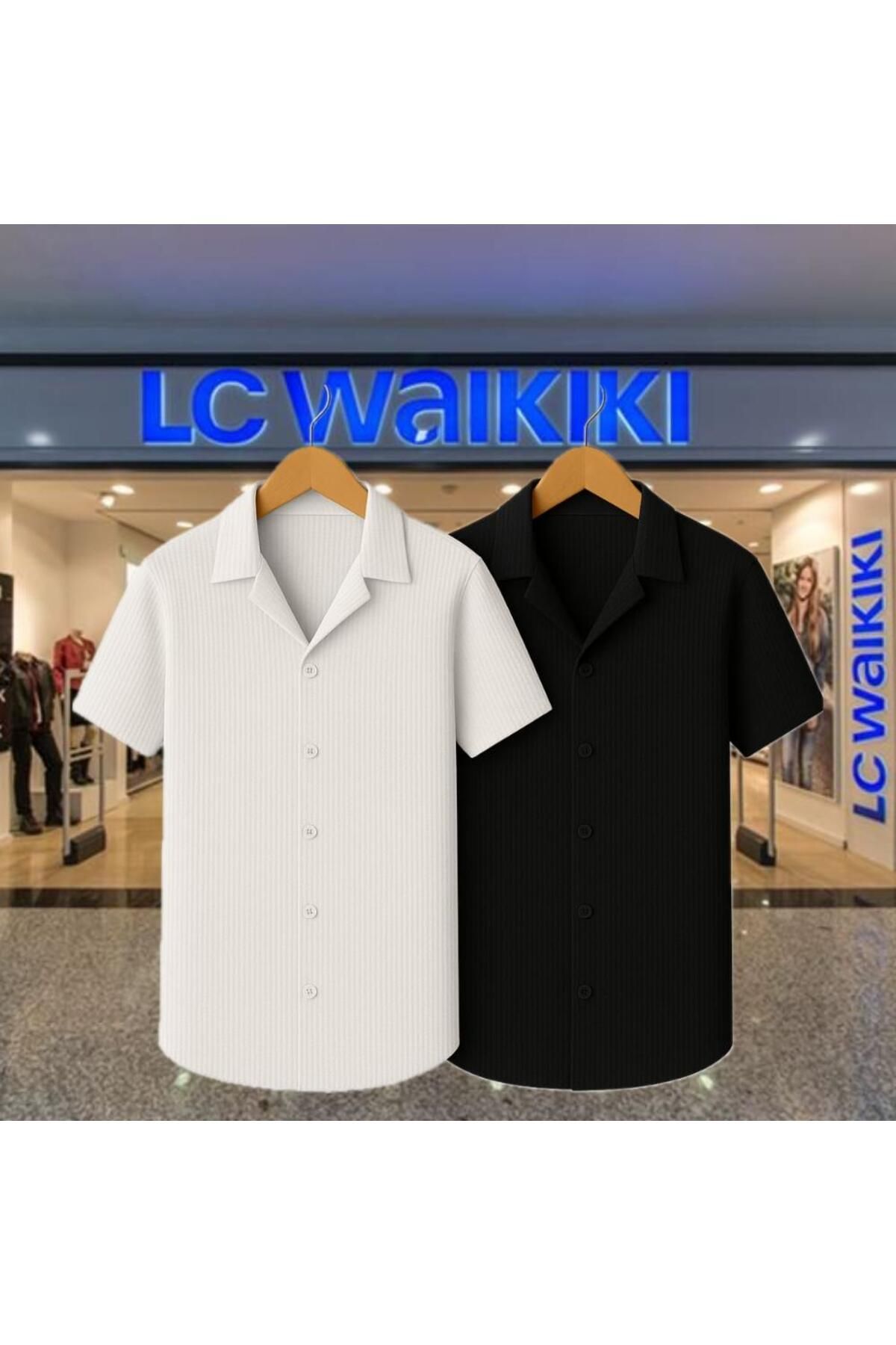 LC Waikiki 2'li Avantaj %100 Pamuk Yeni Sezon Trend Kısa Kol Erkek Düğmeli Premium Gömlek