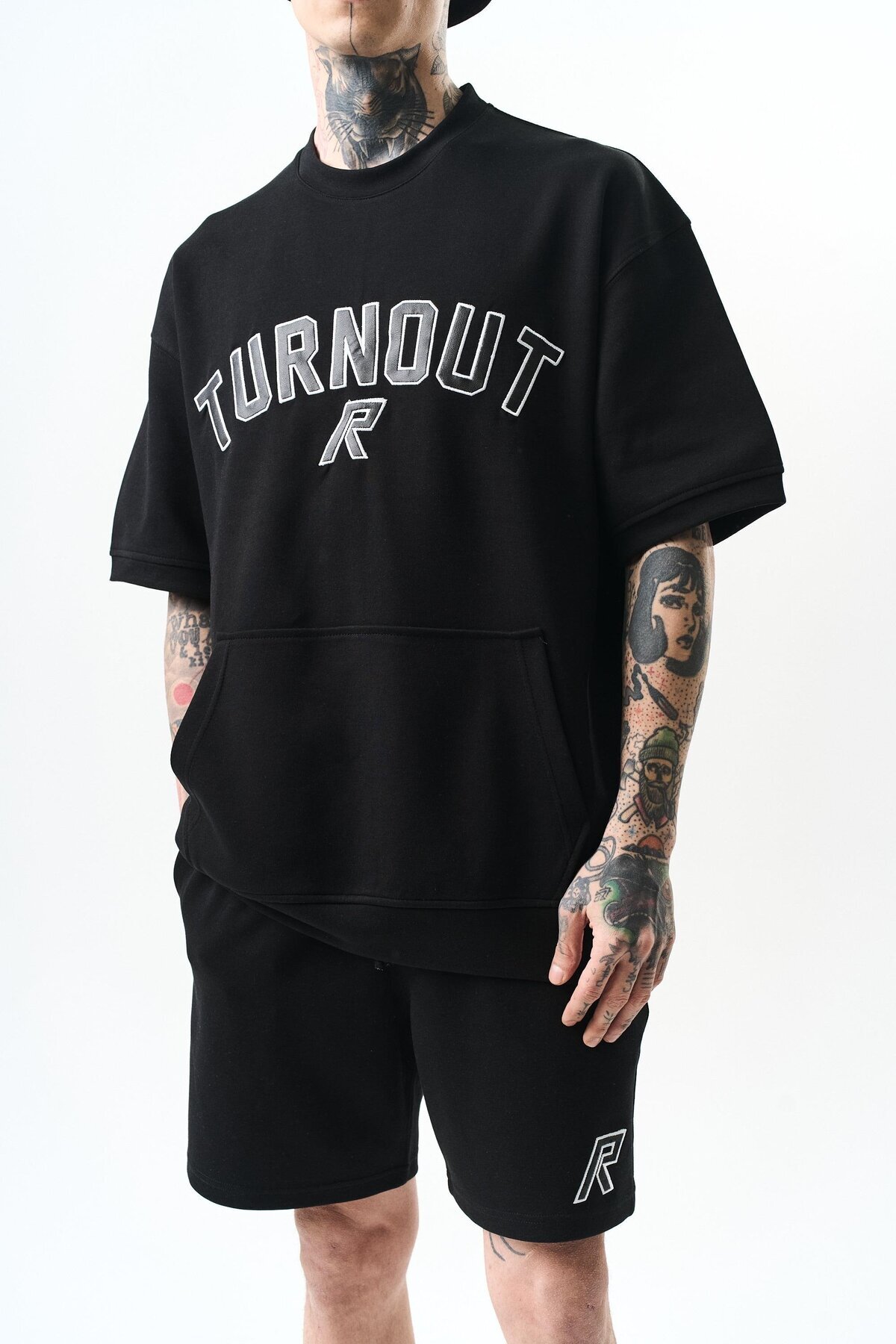 Respire-Turnout Embroidered Interlock Oversize Shorts Set Black 3