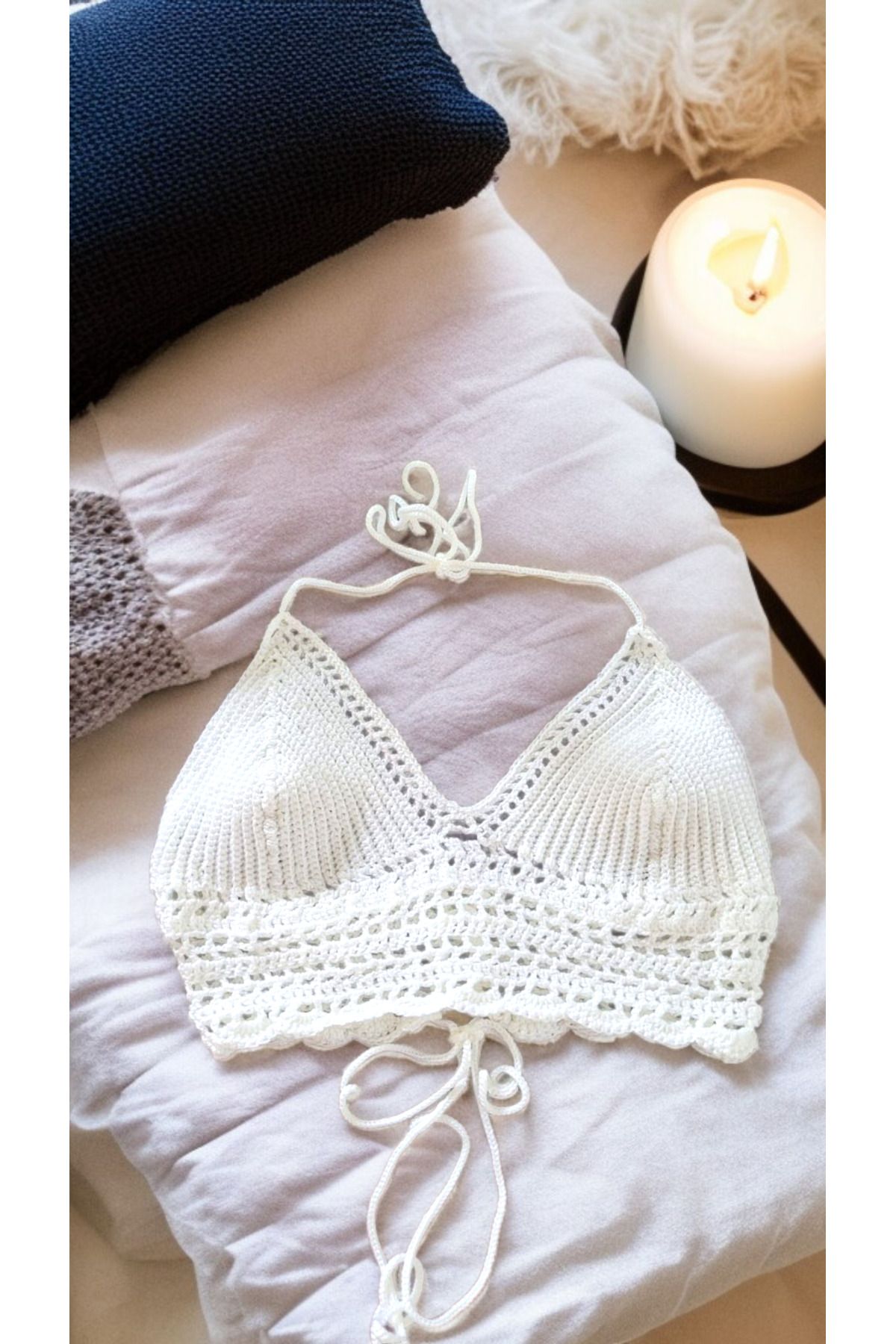 ThreadArtByNur El Örgüsü Crop Büstiyer Bikini Üstü Sık Iğne Iç Göstermez Yaz Modası