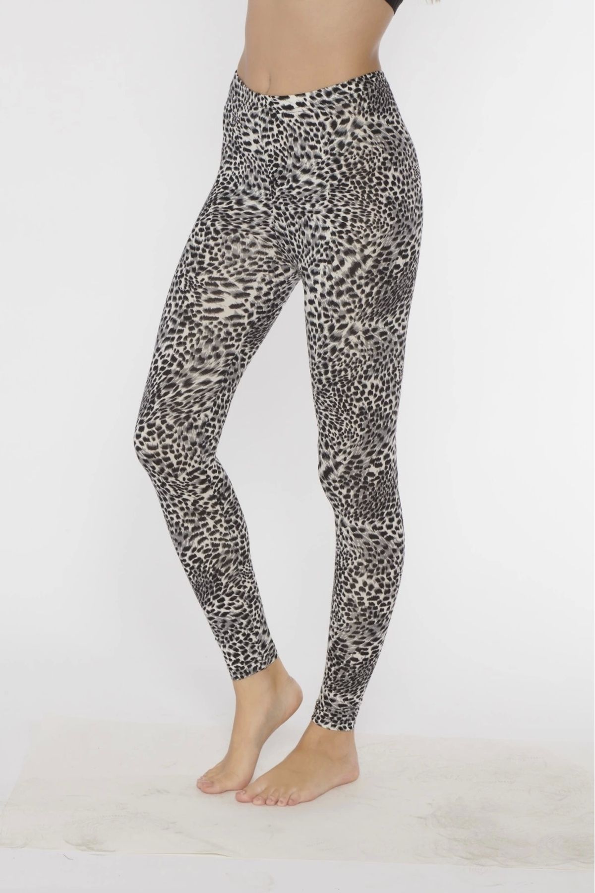 Kolcu Jambiere Lungi De Damă Din Lycra Cu Model Leopard De Zăpadă - Kb3005 Femeie - M