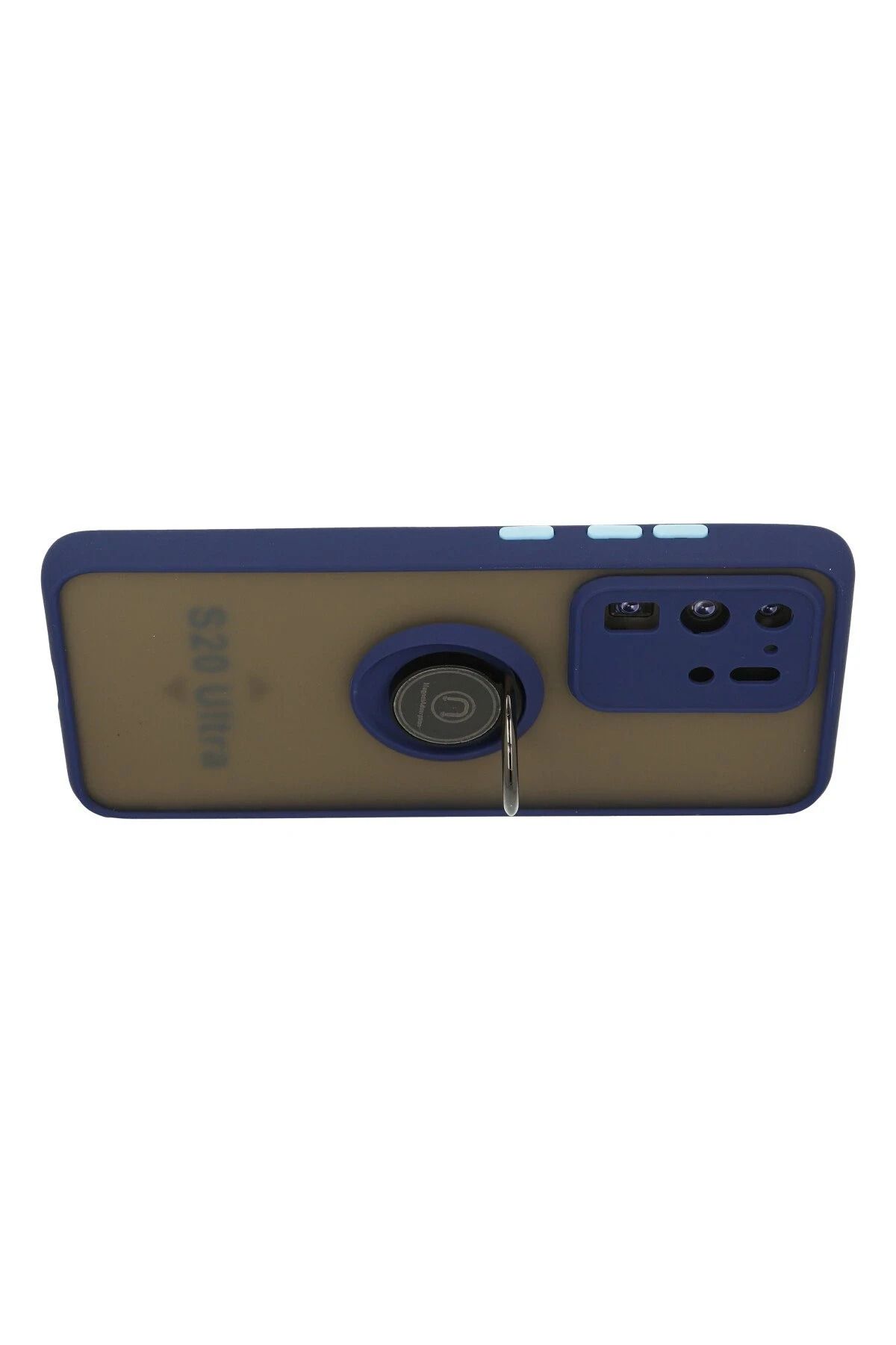 NewFace Samsung Galaxy S20 Ultra Kılıf Montreal Yüzüklü Silikon Kapak - Lacivert MRAYD